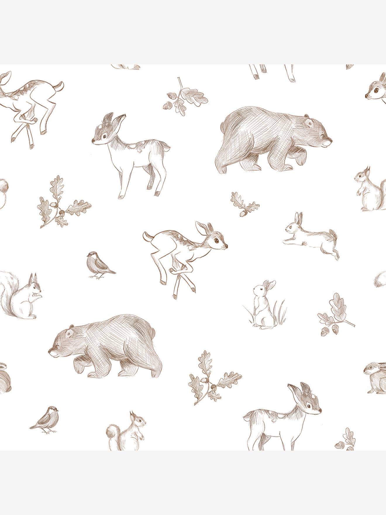 Papier peint FOREST FRIENDS blanc imprimé