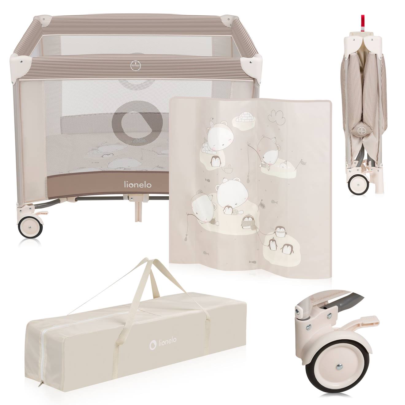 Parc Bébé Bonnie 100 X 96 Cm Avec Matelas, Roulettes Et Sac De Transport Beige Sand