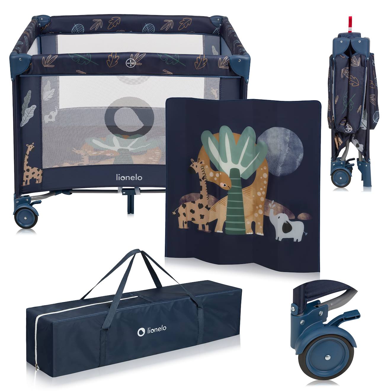 Parc Bébé Bonnie 100 X 96 Cm Avec Matelas, Roulettes Et Sac De Transport Blue Navy