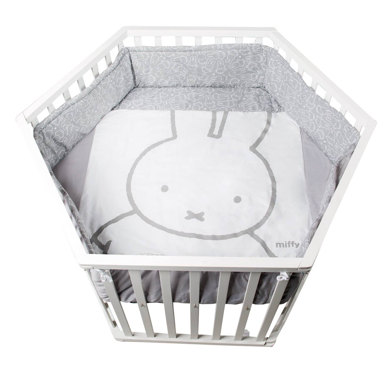 Parc Bébé Hexagonal Réglable + Tapis Imprimé Sternenzauber Blanc - Gris / Lapin