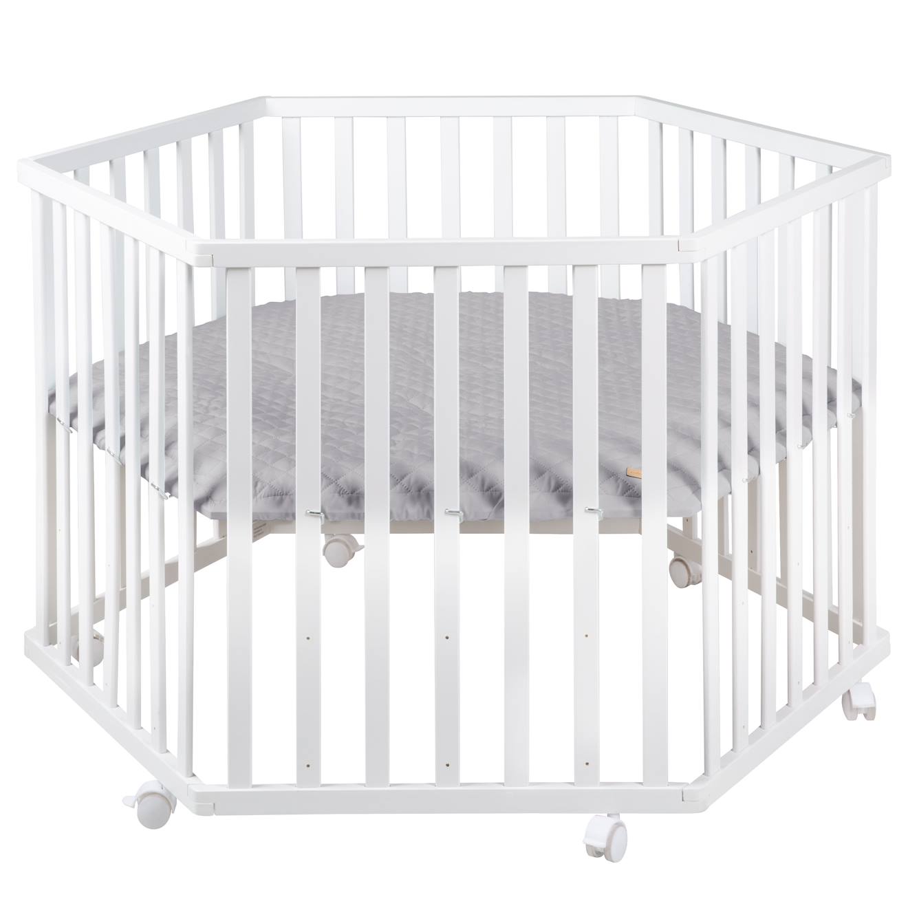 Parc Bébé Hexagonal Sur Roulettes + Tapis Déperlant Roba Style Blanc - Gris Argenté