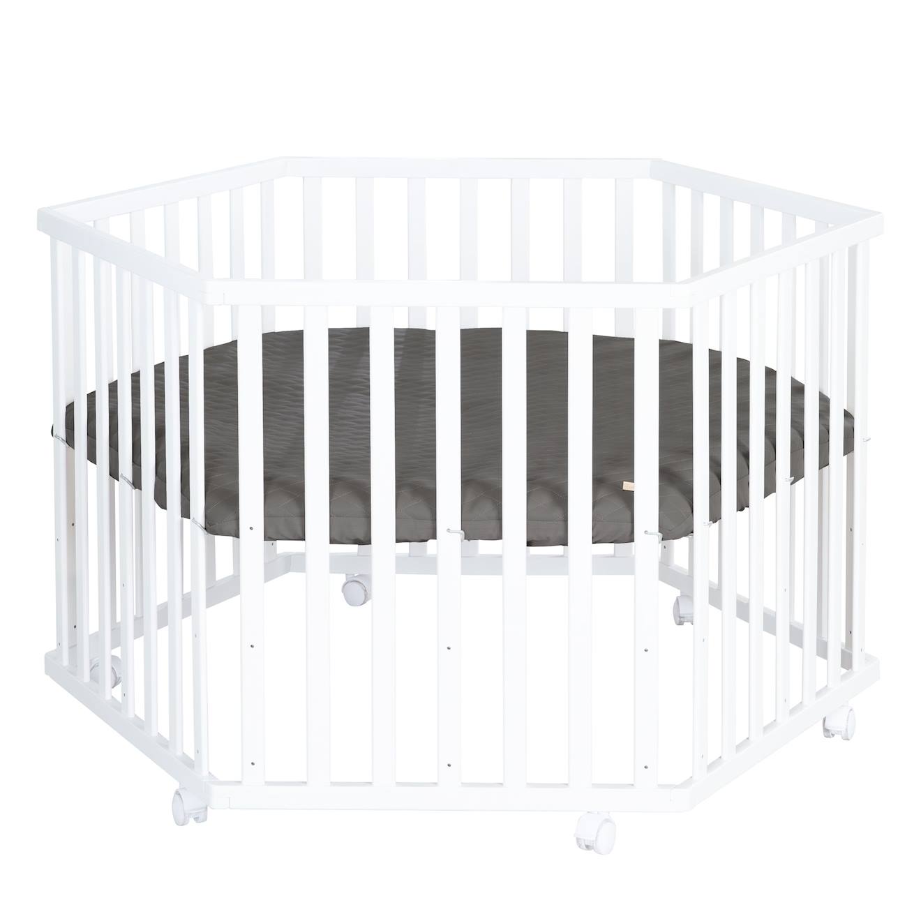 Parc Bébé Hexagonal + Tapis Déperlant En Cuir Végan Luxe Blanc - Tapis Anthracite