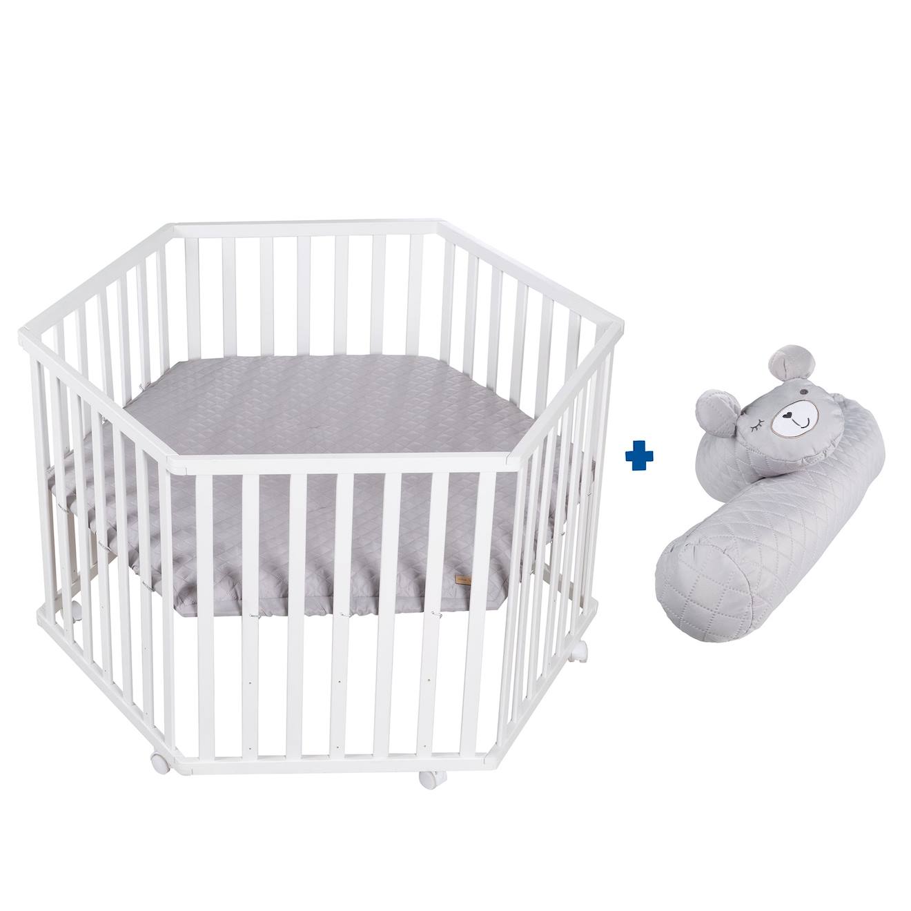 Parc Bébé Hexagonal + Tapis Déperlant Et Traversin Roba Style Blanc - Gris Argenté