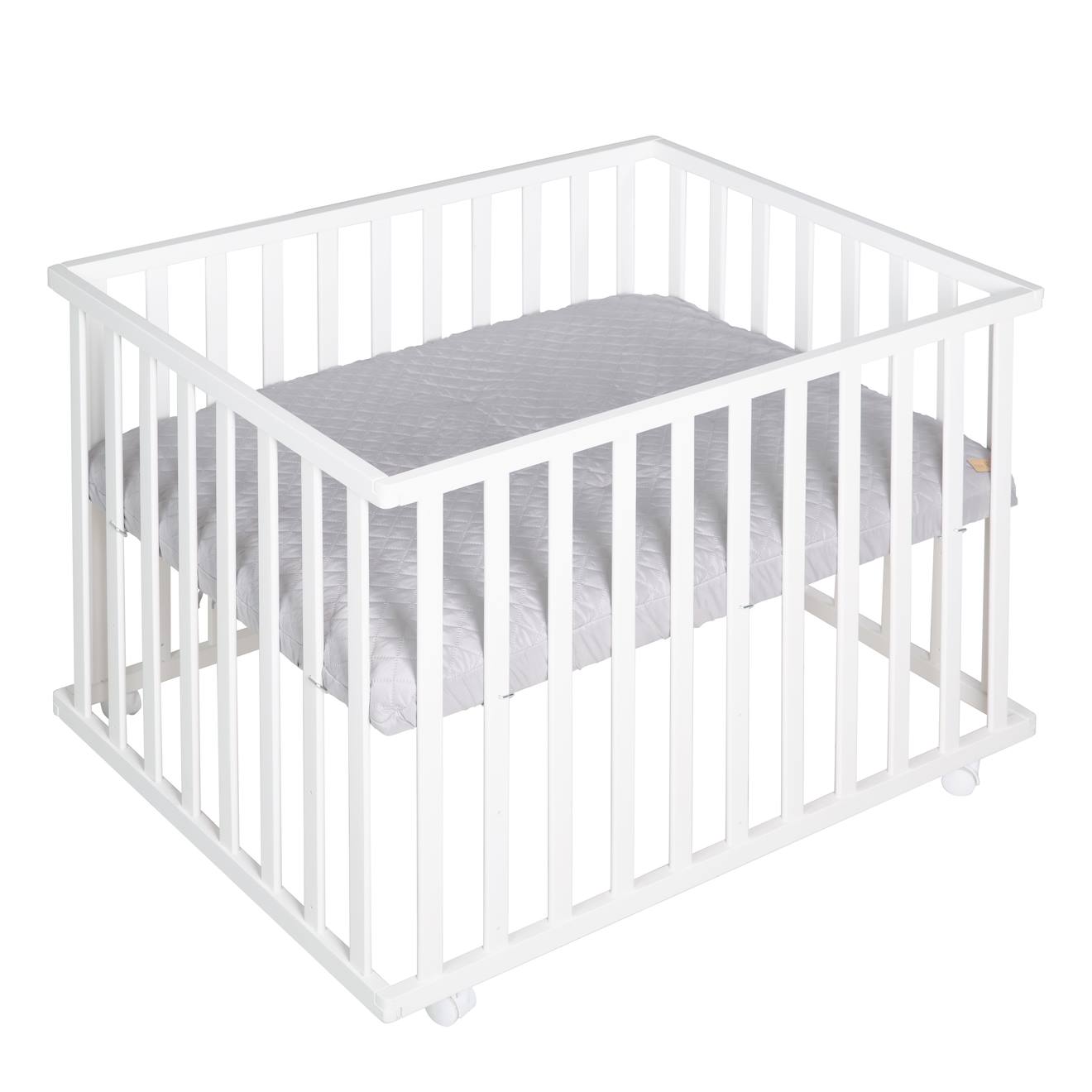 Parc Bébé Rectangulaire Sur Roulettes + Tapis Déperlant Roba Style Blanc - Gris Argenté