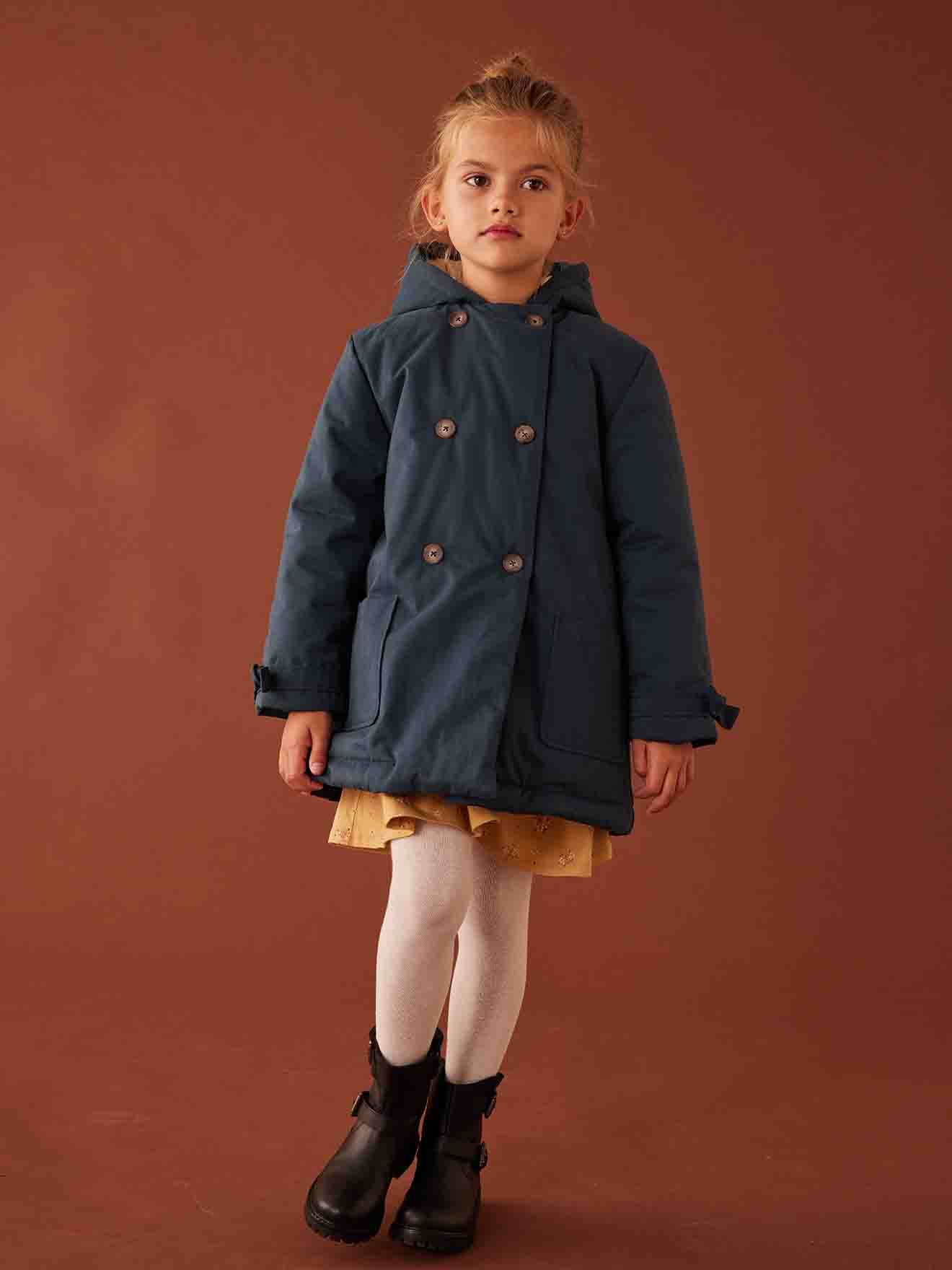 Parka à capuche chic effet peau de pêche fille marine