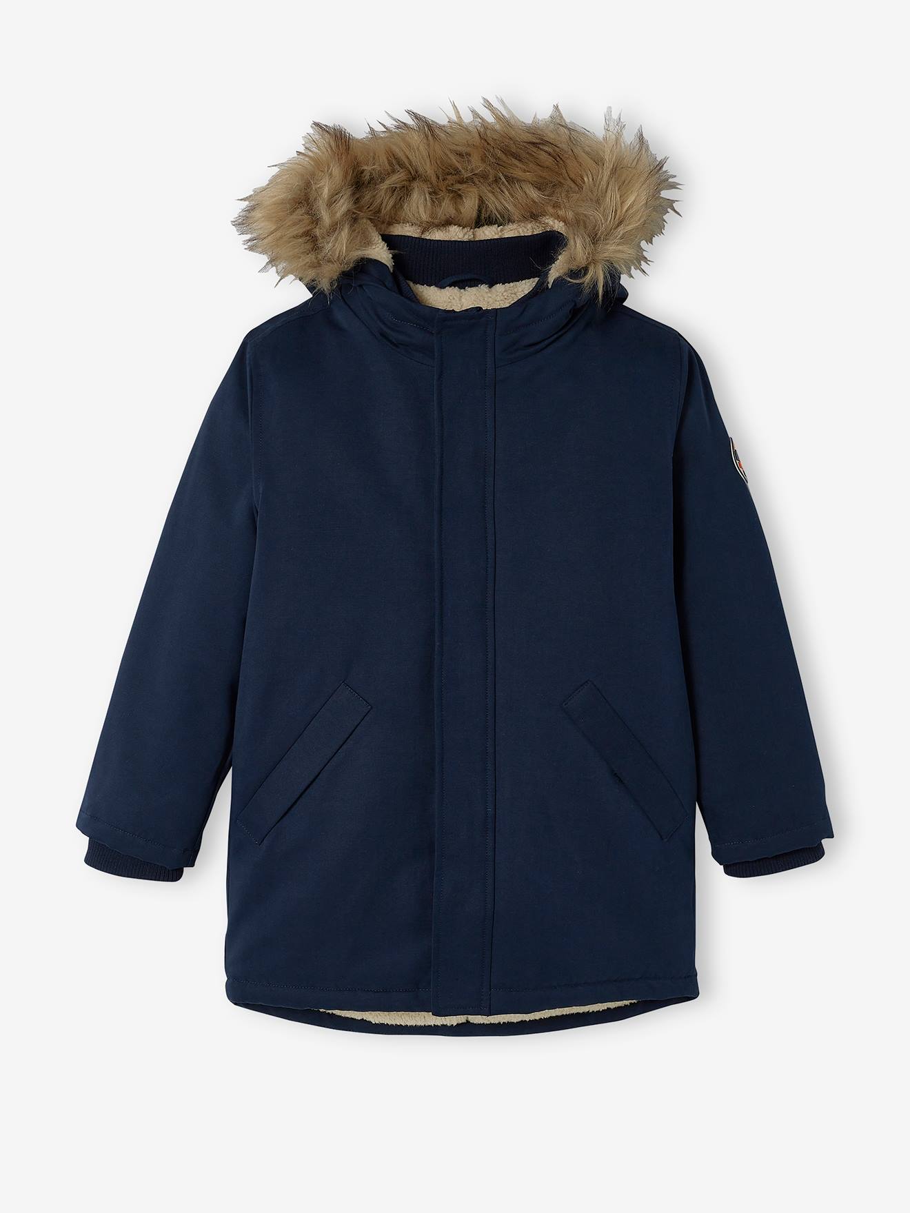 Parka à capuche doublée sherpa garçon navy