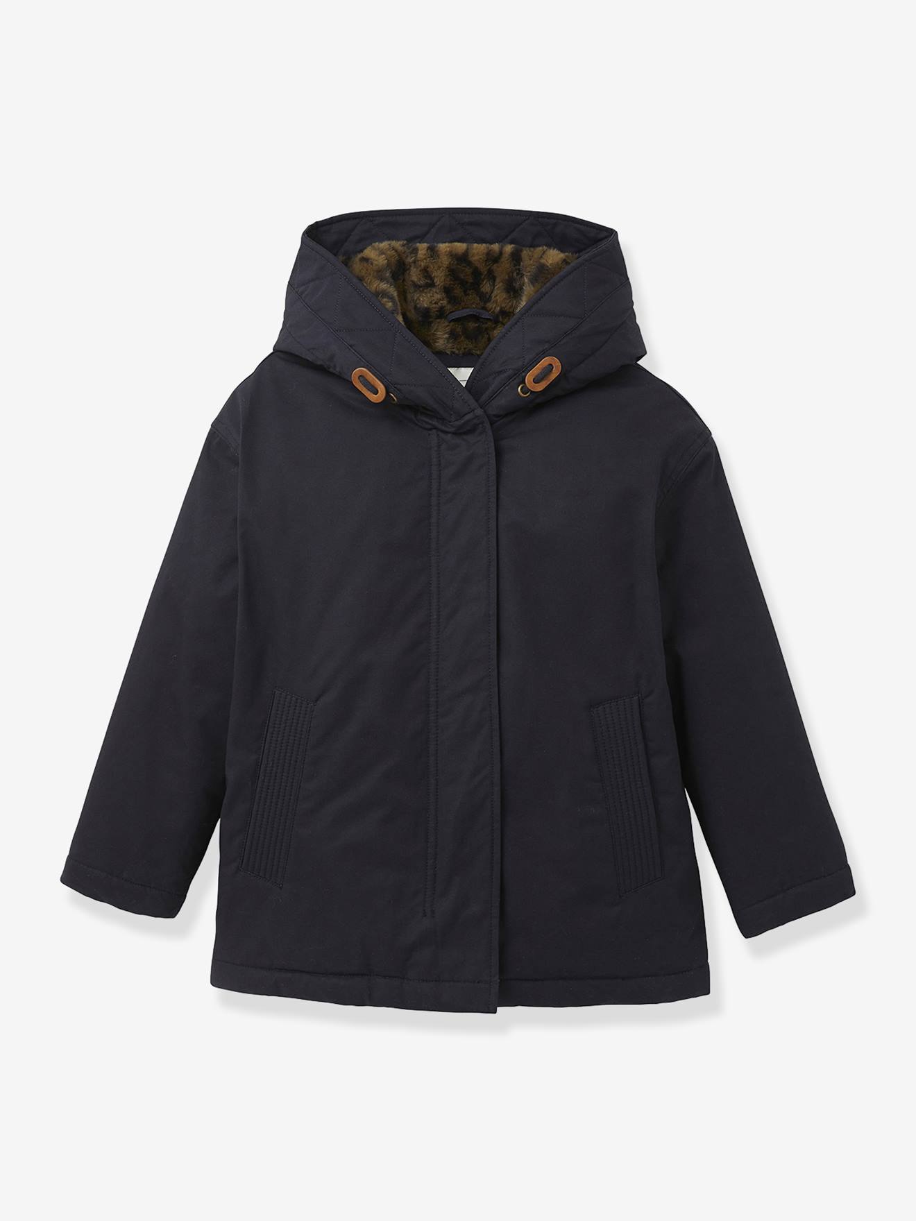Parka courte fille doublée léopard encre