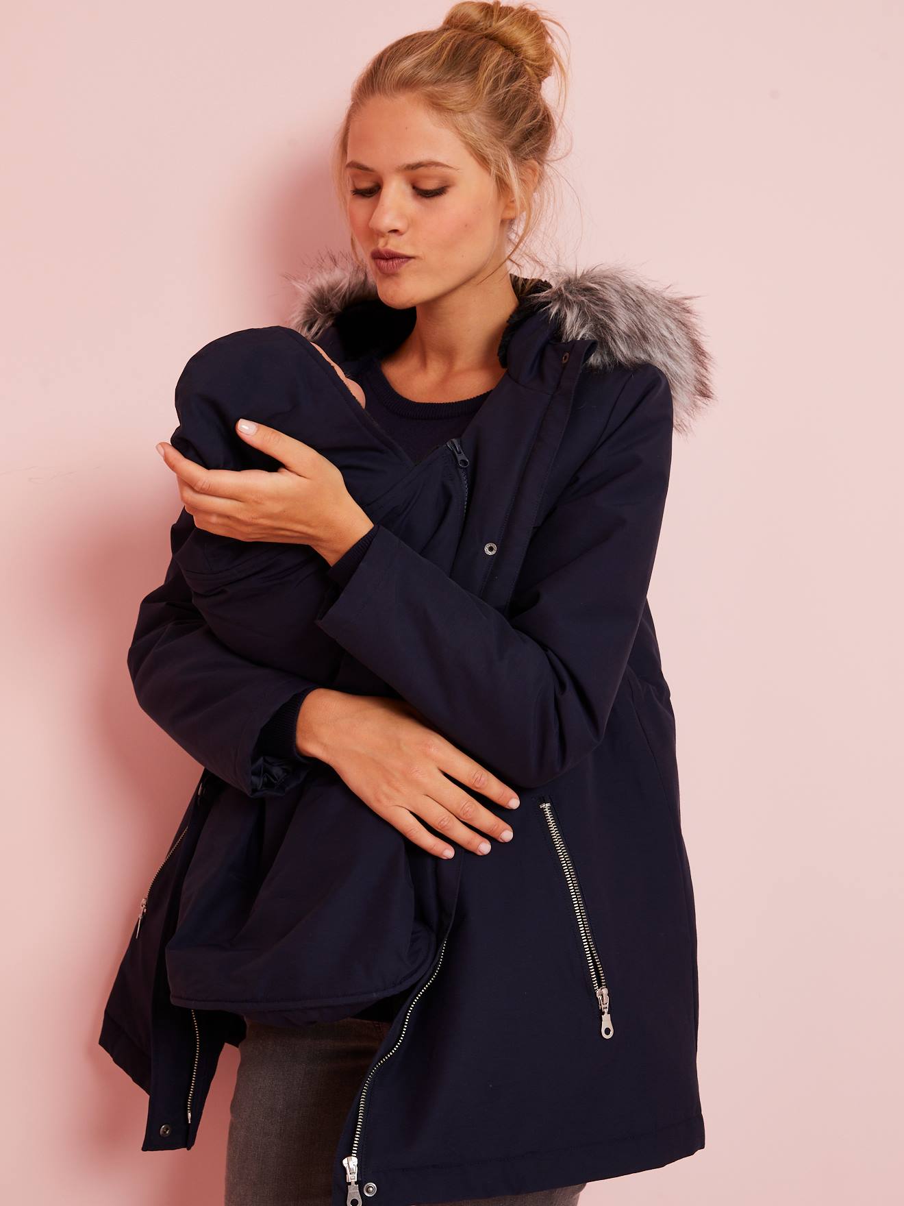 Parka évolutive grossesse et post-grossesse bleu encre