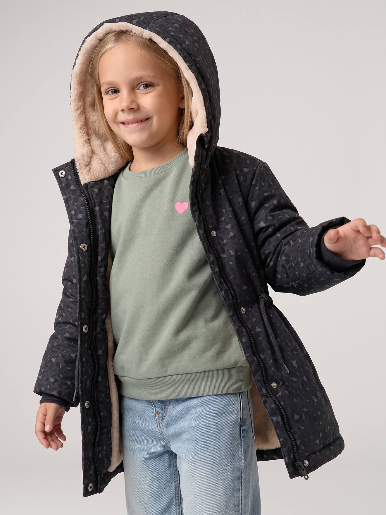 Parka fille à capuche romantique anthracite