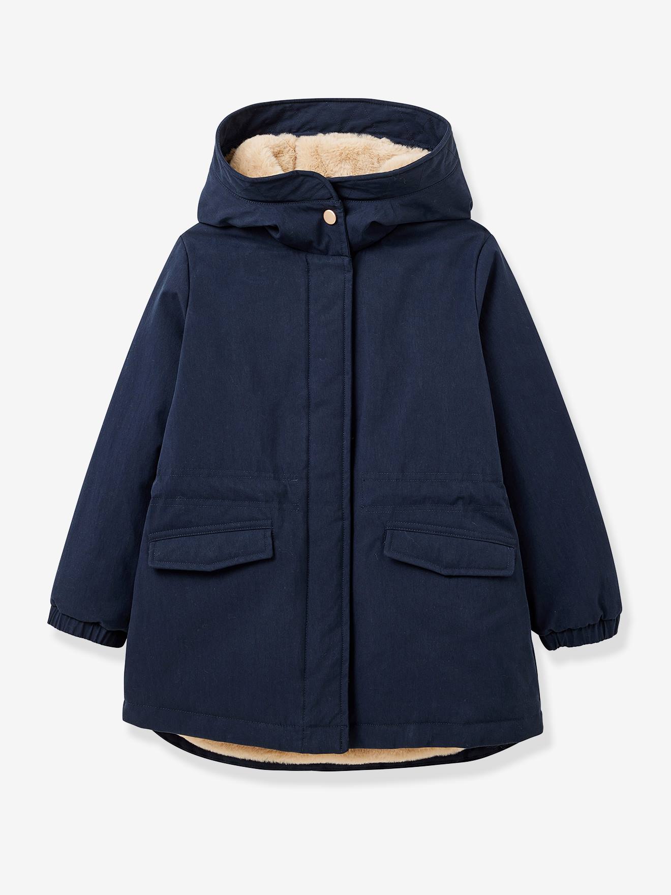 Parka fille doublée imitation fourrure marine