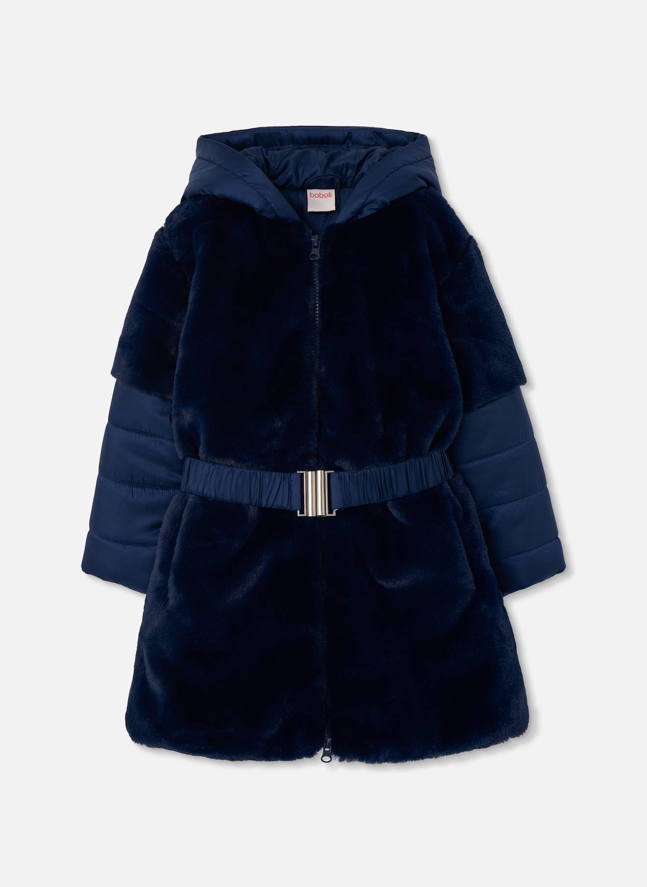 Parka Fille En Tissu Technique Avec Ceinture Bleu