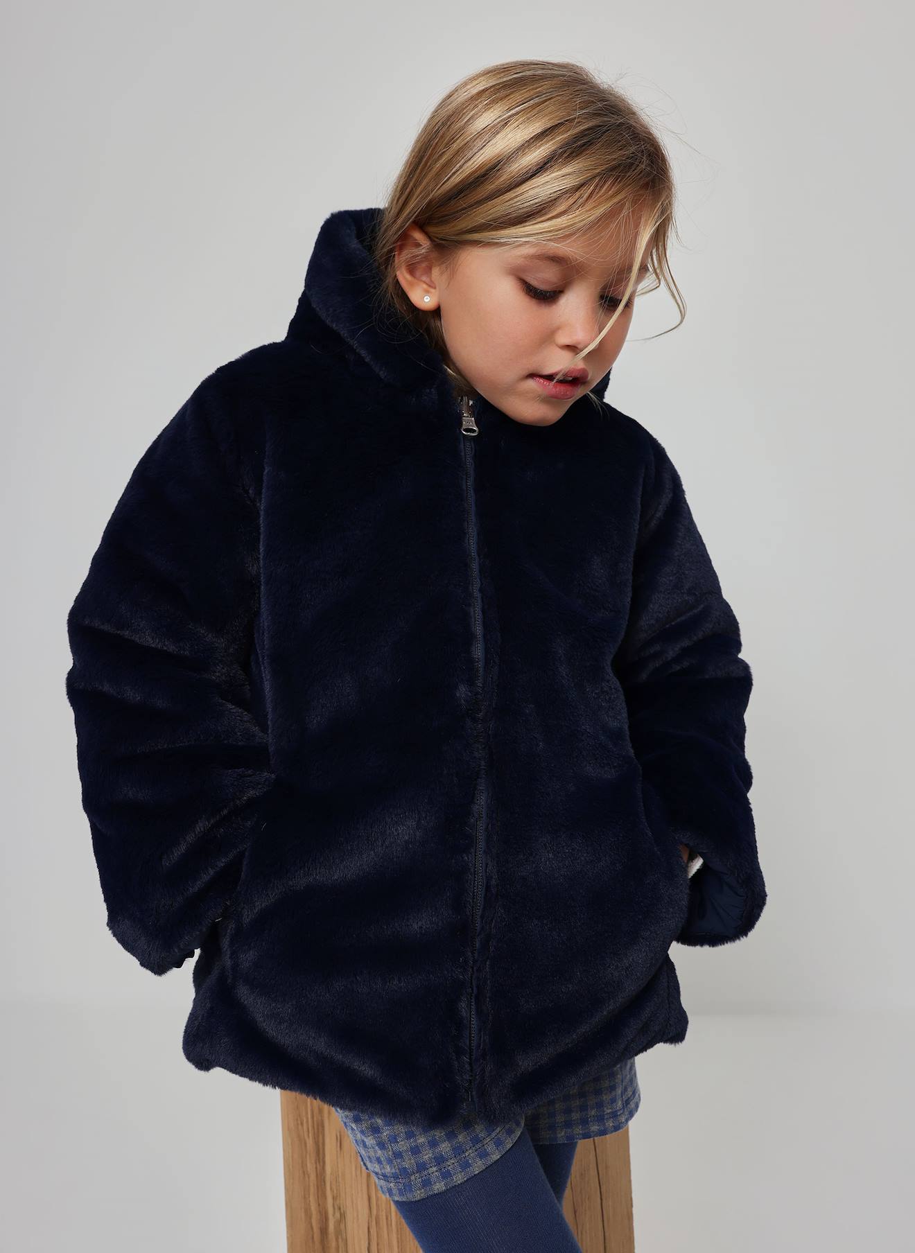 Parka Fille Tissu Technique Réversible Bleu