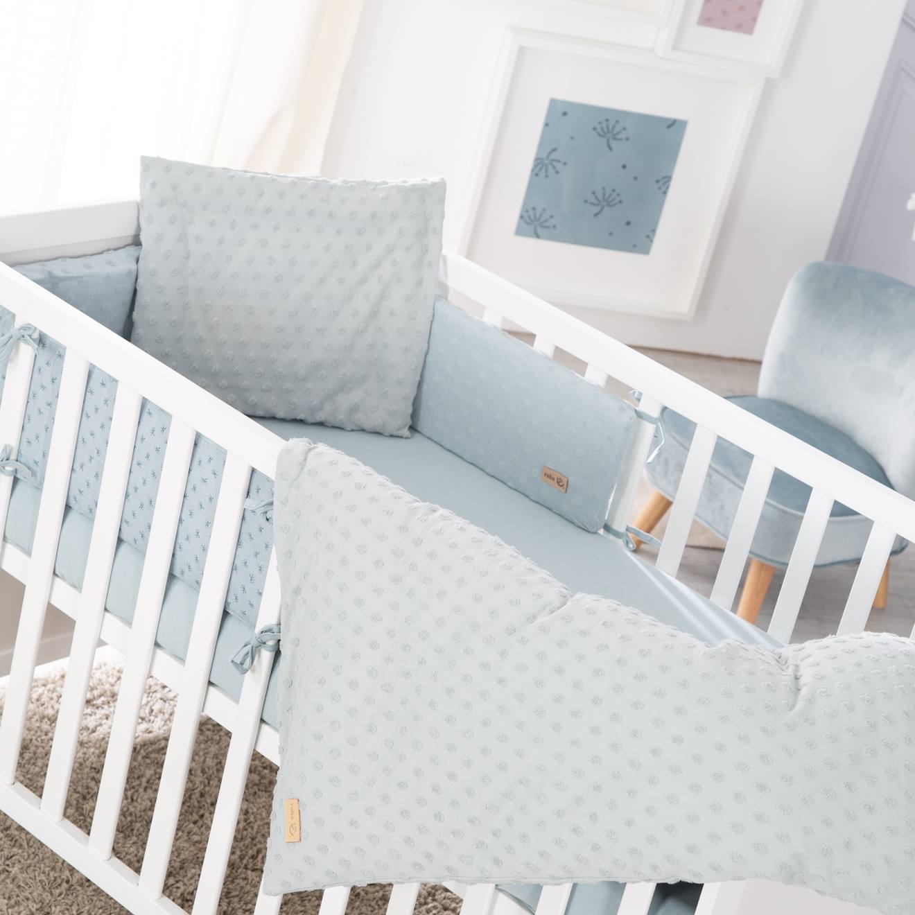 Parure De Lit Bébé Et Enfant En Coton Bio 4 Pièces Lil Planet Bleu Clair