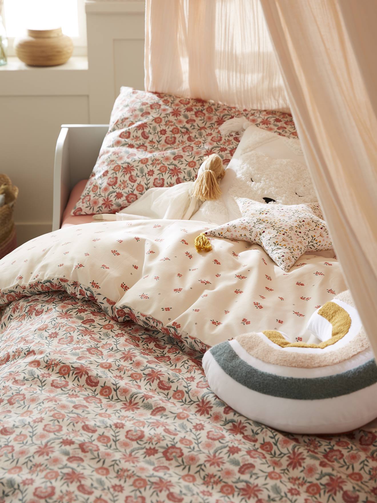 Parure housse de couette enfant et taie d'oreiller GIPSY beige / multicolore