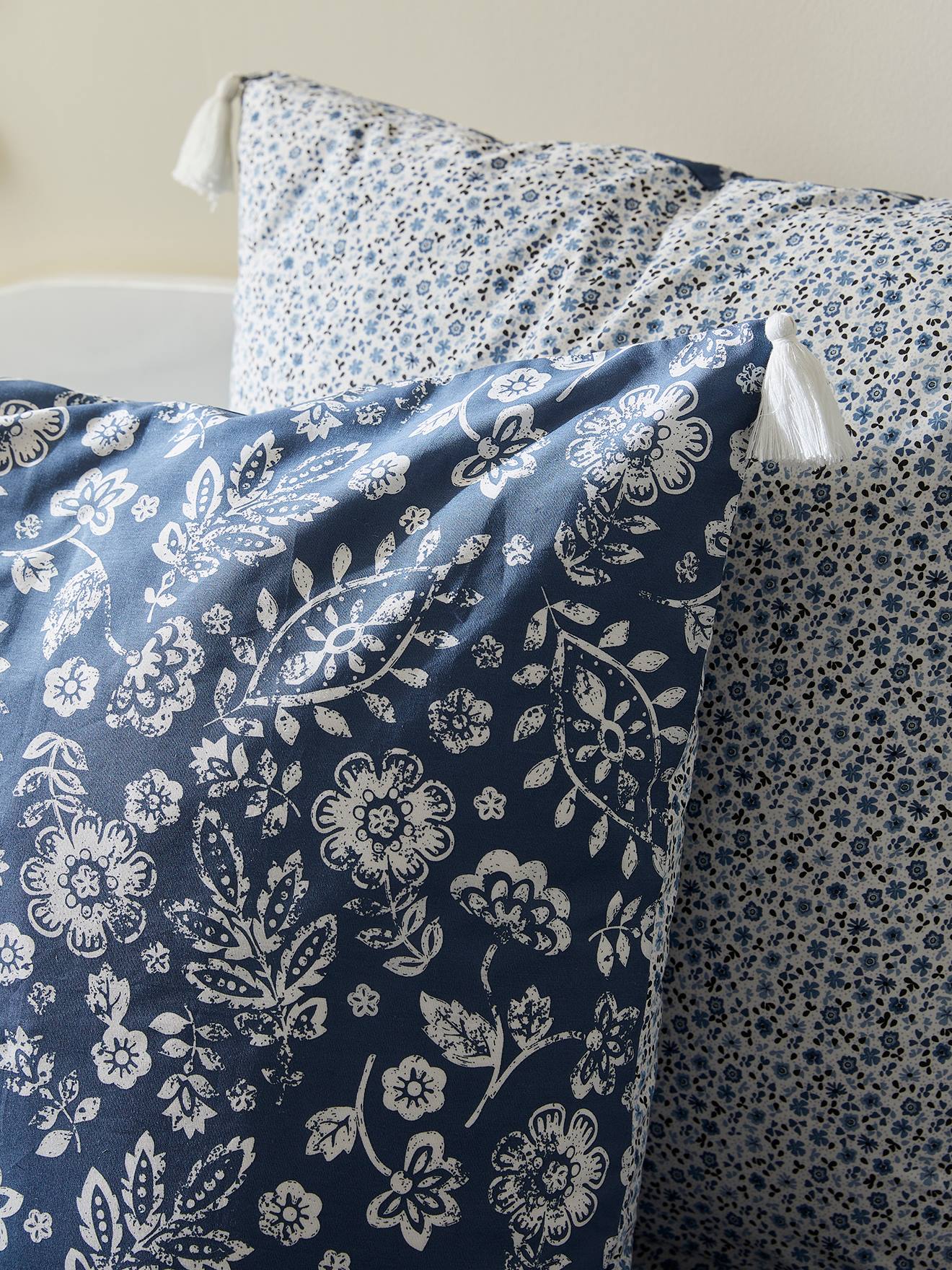 Parure housse de couette + taie d'oreiller enfant CARAVANE marine / écru