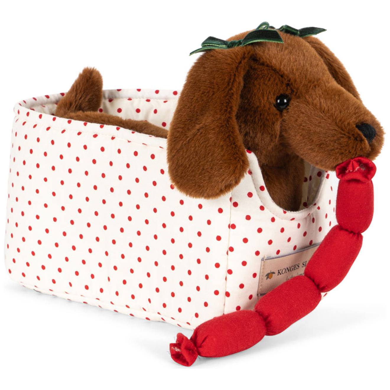 Peluche Chien Saucisse Chorizo Et Son Panier Marron, Rouge, Écru
