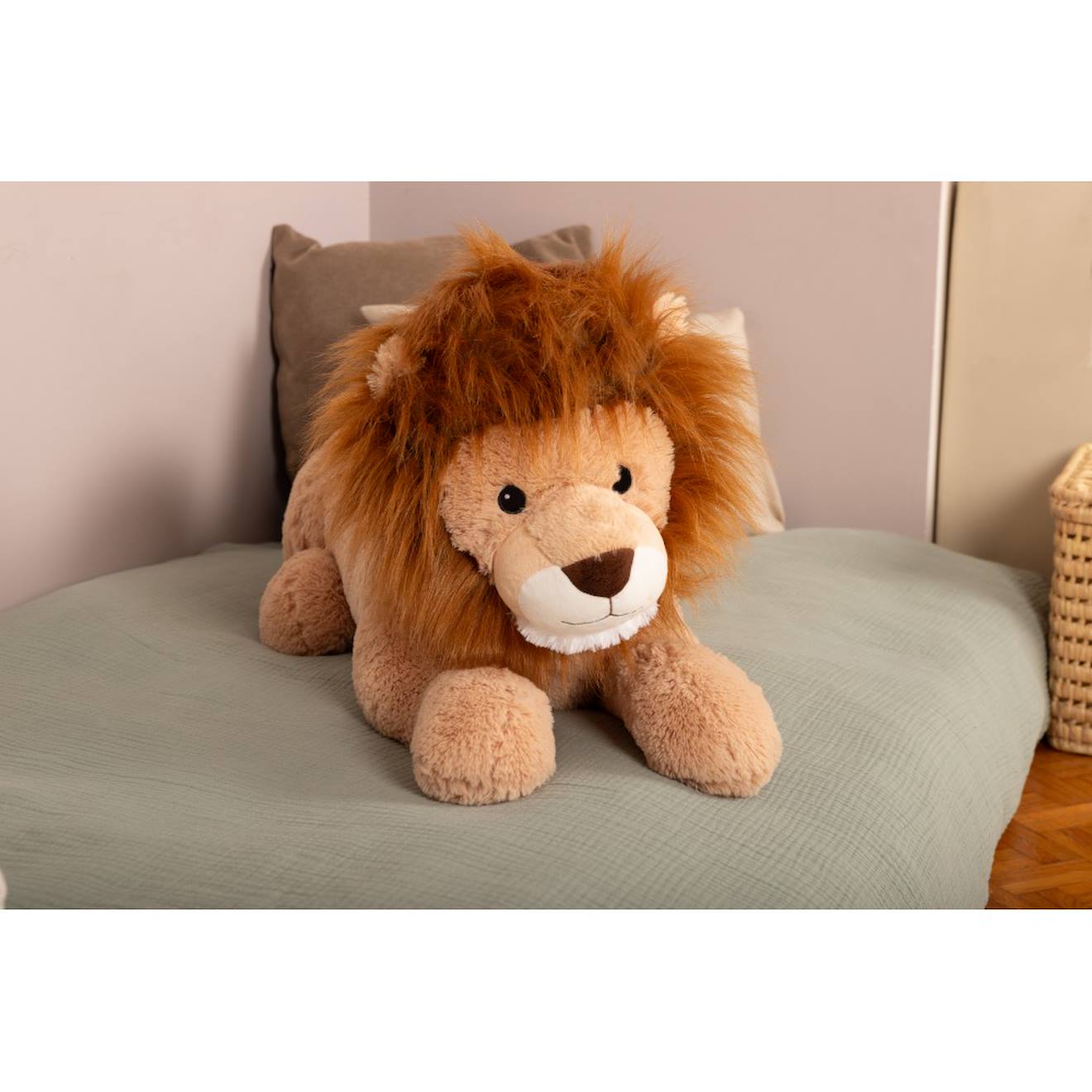 Peluche Géante Léon Le Lion Allongé - Made In France Marron