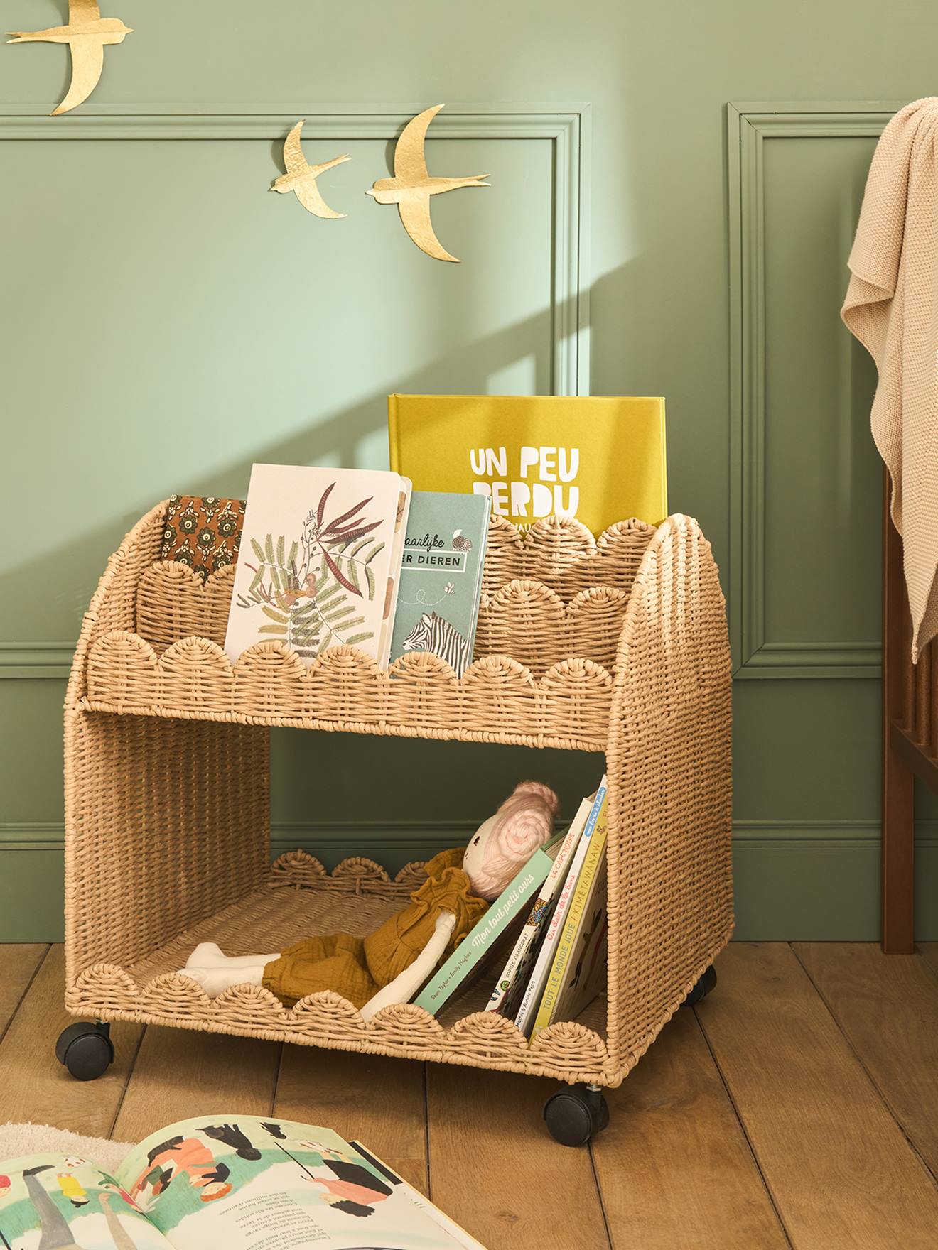 Petit rangement livre corde feston beige