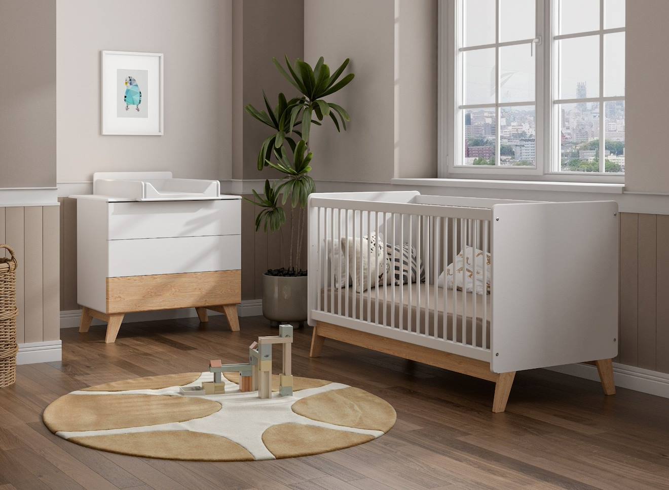 Petite Chambre Bébé Equilibre Blanc / Pin