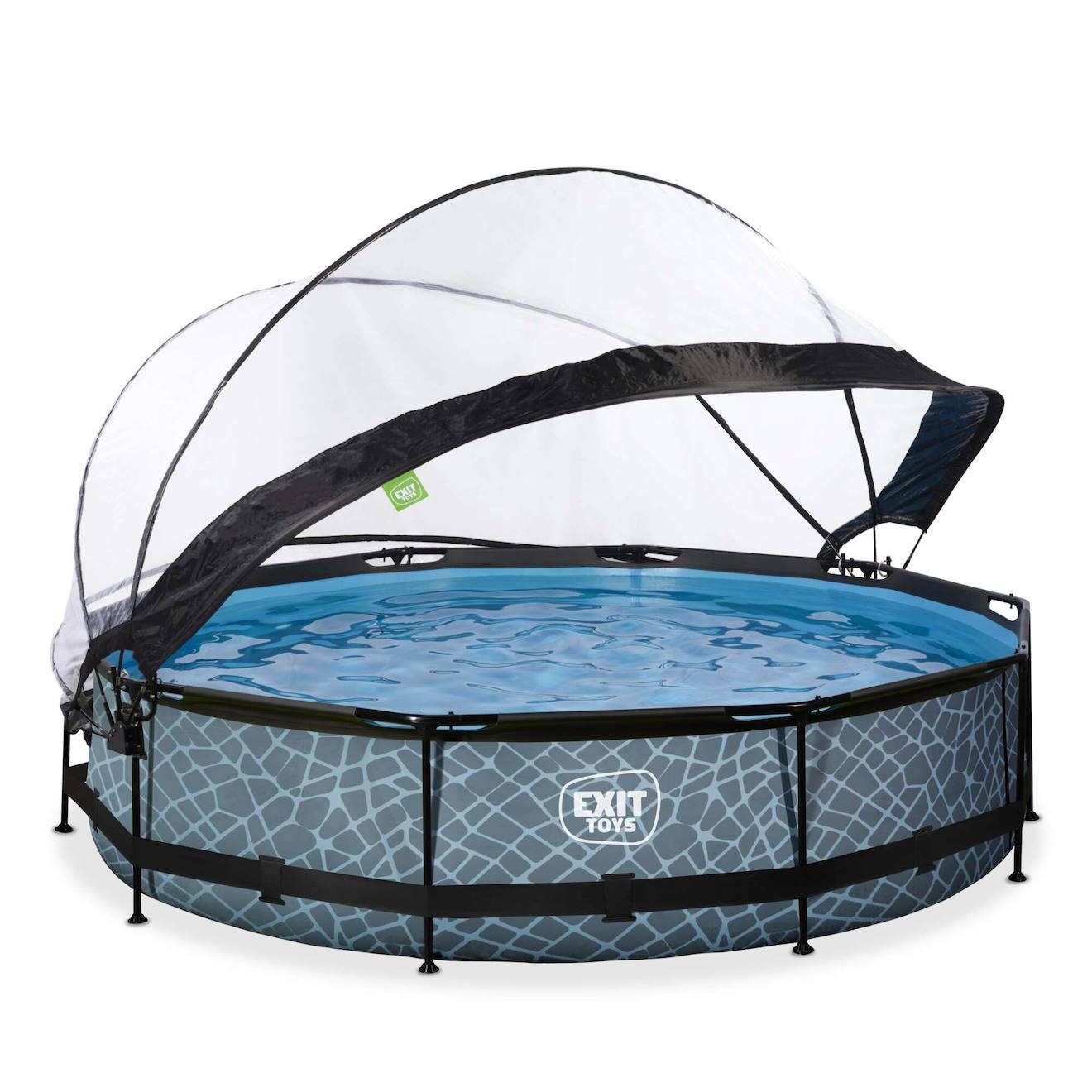 Piscine Couverte Wood Ø360x76cm Avec Pompe Filtrante Gris