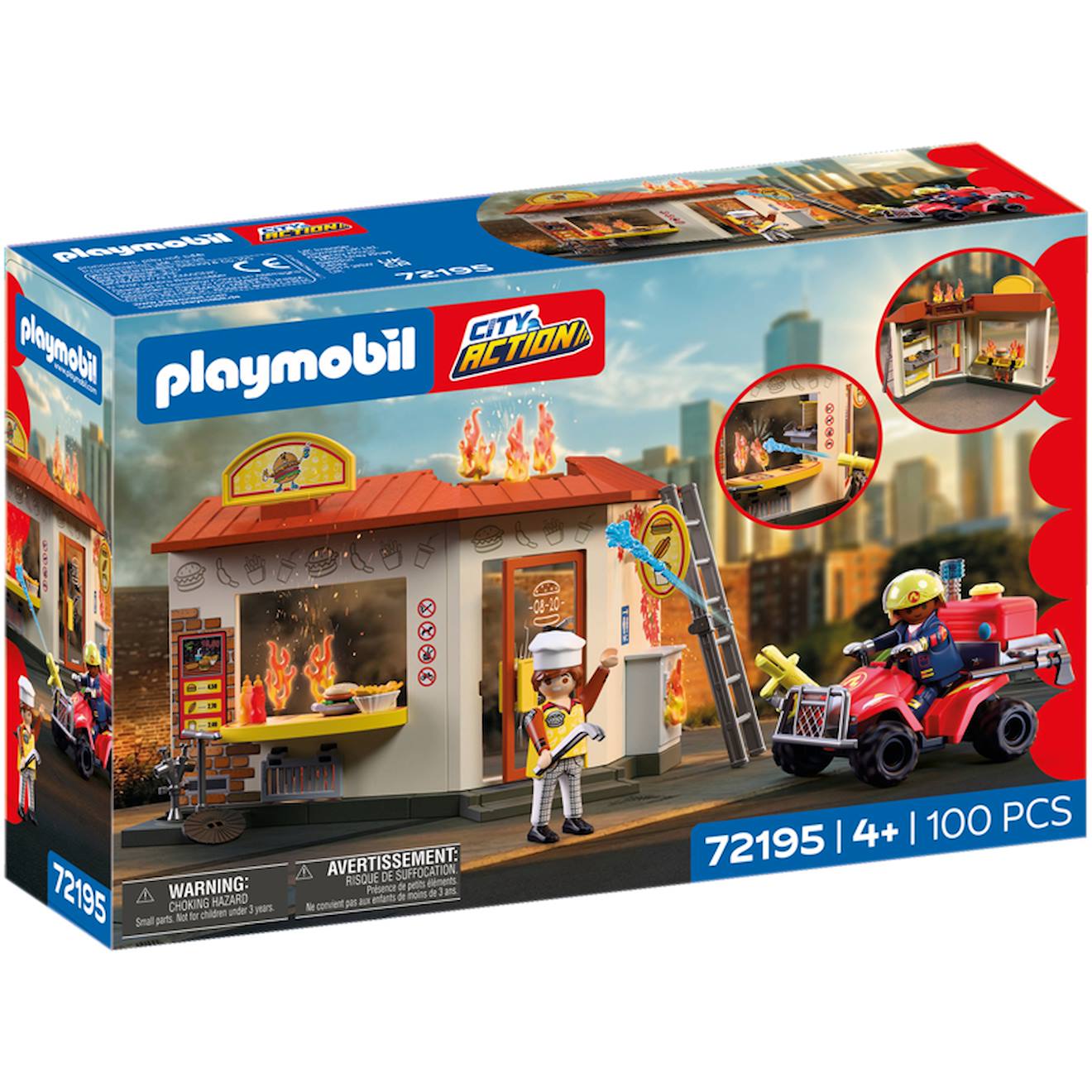 Playmobil 72195 - Quad Des Pompiers Et Restaurant En Feu Multicolore