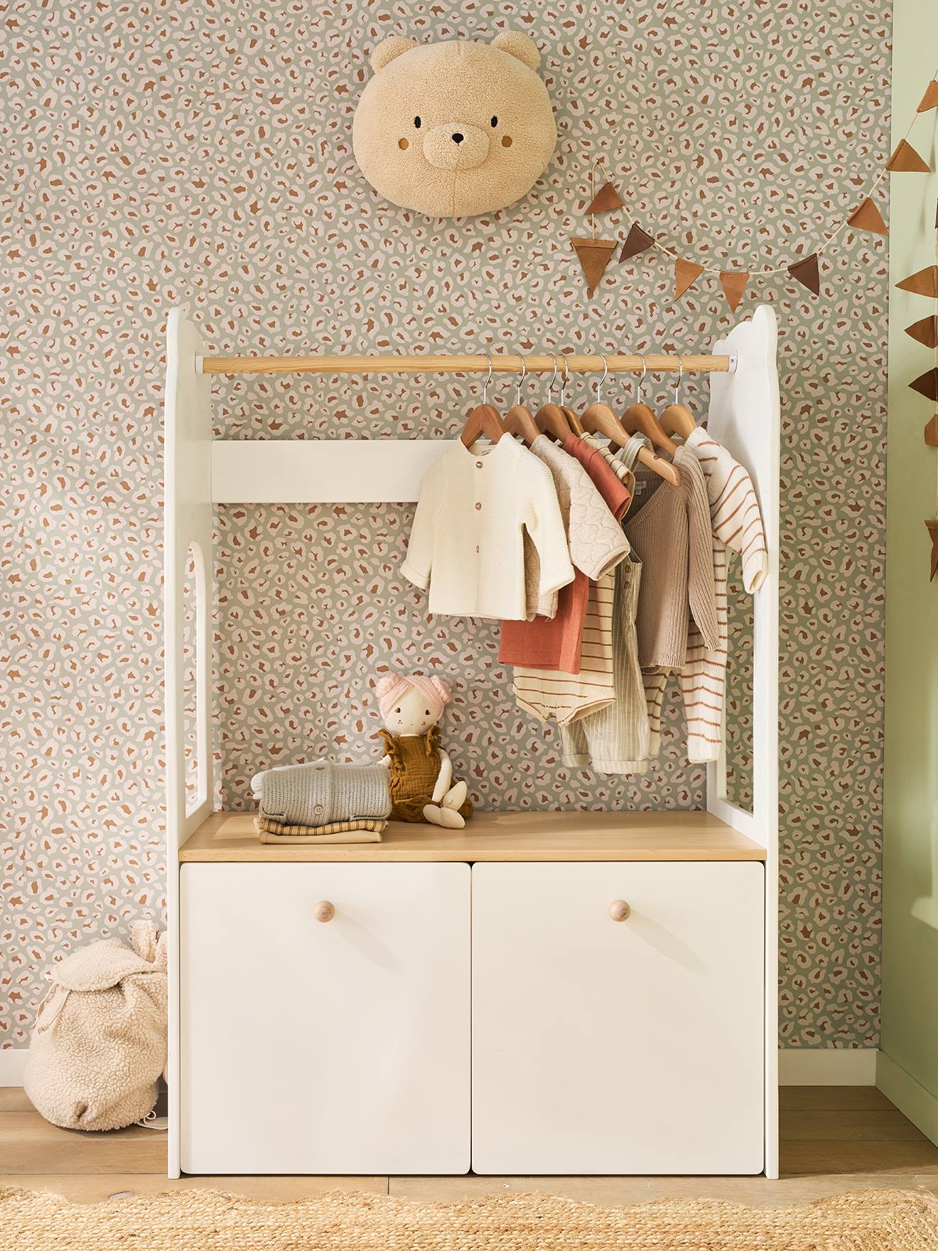 Portant et bureau enfant 2 en 1 Ourson blanc