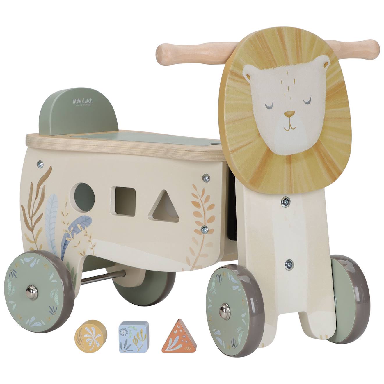 Porteur Lion Safari Friends Vert, Multicolore, Bois