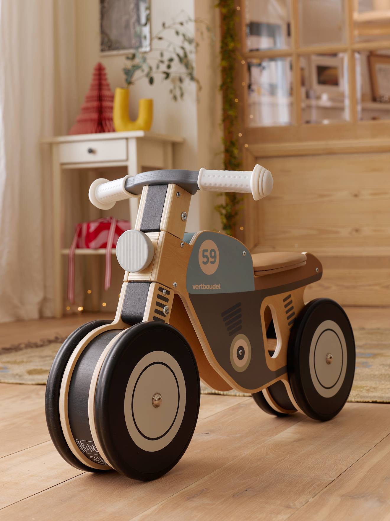 Porteur moto en bois FSC bleu