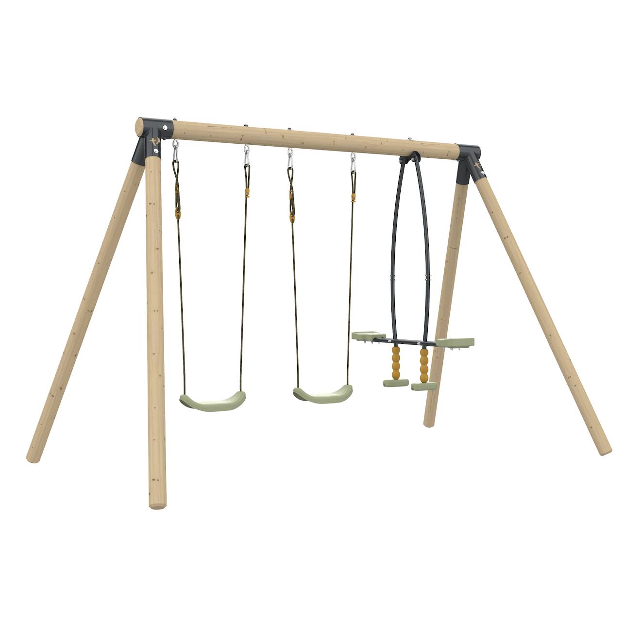 Portique 2 Balançoires Et Vis-à-vis Anémone Bois H190cm Marron - Gris Anthracite - Ver