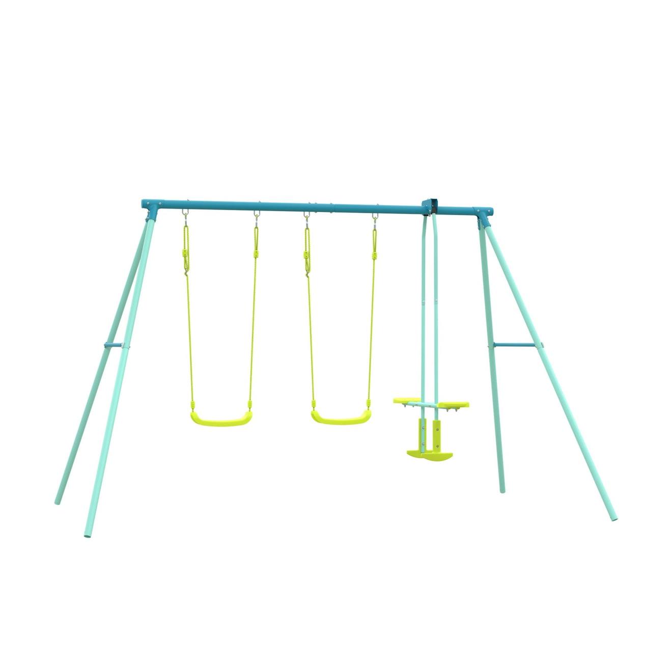 Portique 2 Balançoires Et Vis-à-vis Métal H185cm Bleu - Vert