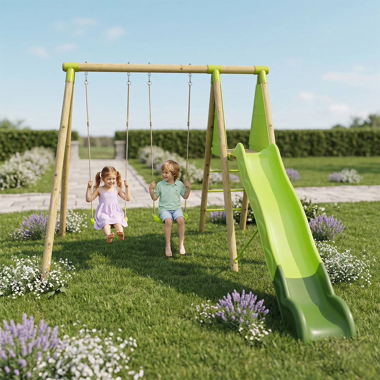 Portique Balançoire Et Toboggan En Bois 2,30m Lumi Bois