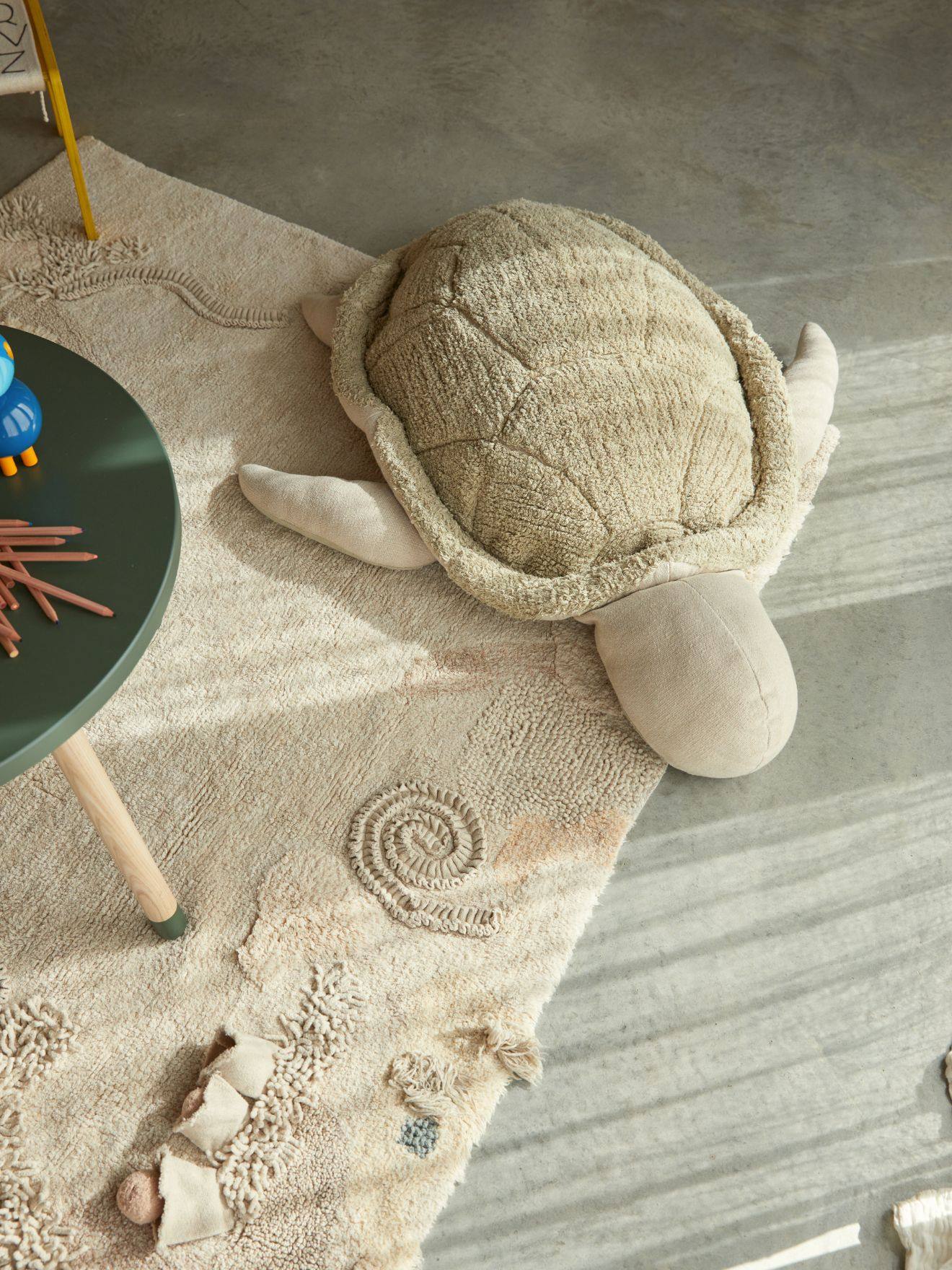 Pouf Enfant En Coton Mrs. Turtle Olive, Naturel