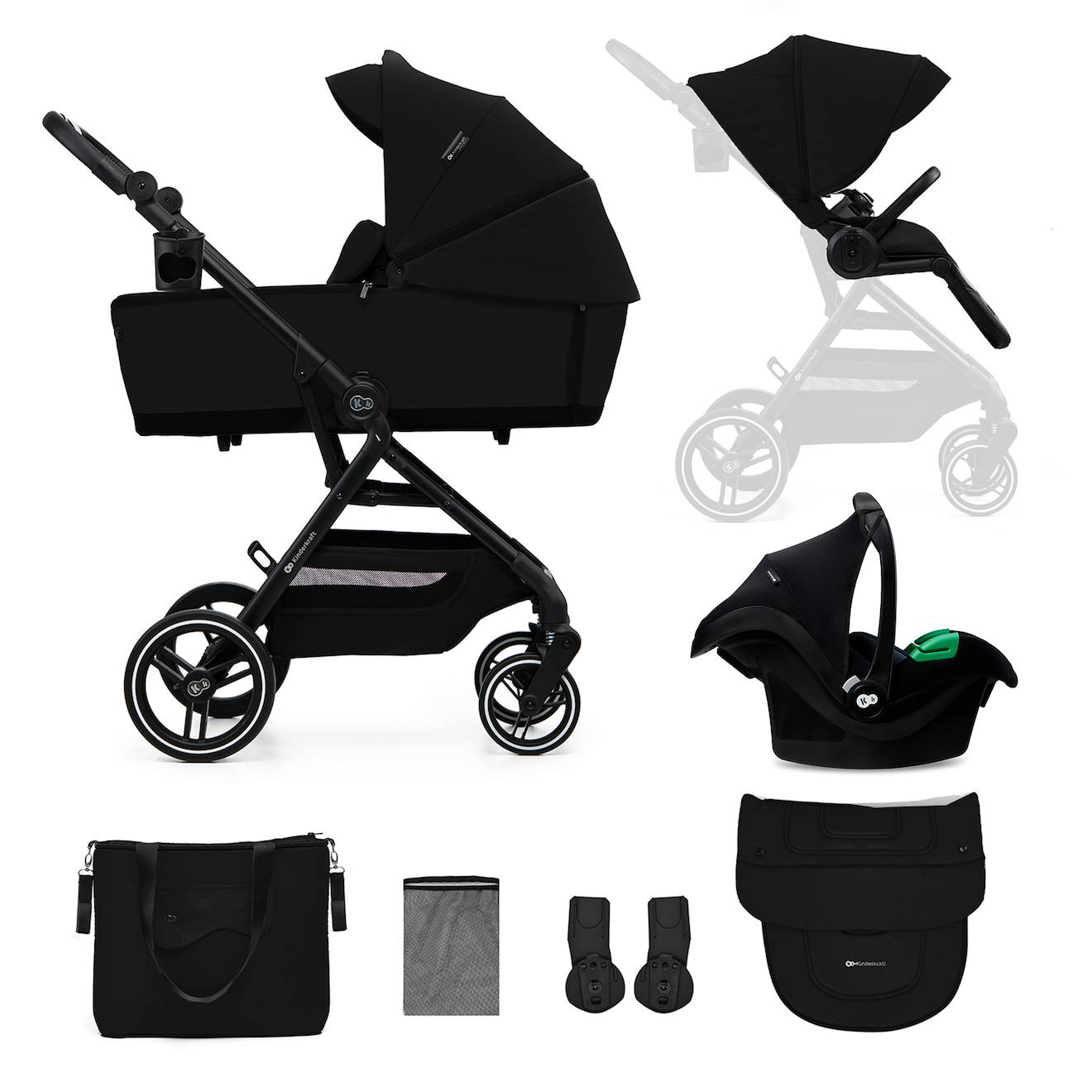 Poussette 3 En 1 Kinderkraft Yoxi Avec Nacelle Transformable, Siège Réversible, Mink Pro I-size Et Roues Increvables Noir
