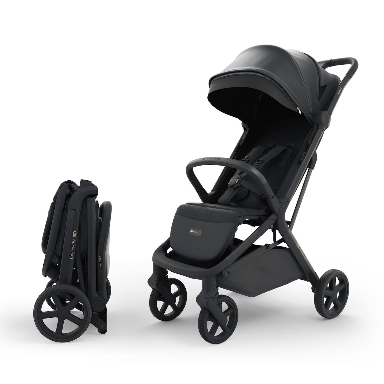 Poussette Compacte Kinderkraft Nubi 3 Avec Autofolding, Roues Eva Amorties, Spacefabric Respirant Et Harnais 5 Points Noir