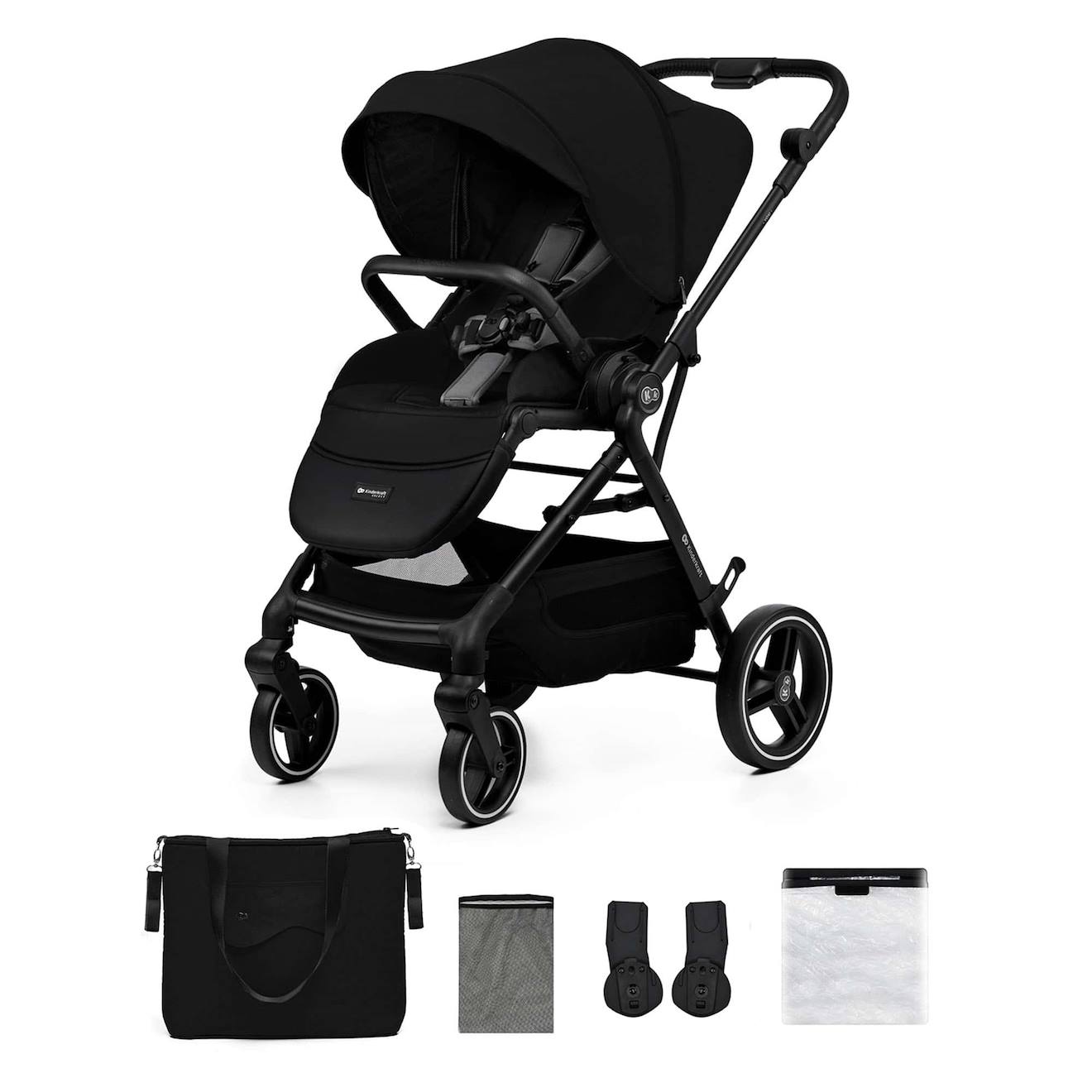 Poussette Kinderkraft Yoxi Réversible Face Ou Dos Route, Pliage Avec Siège, Roues Increvables Et Accessoires Inclus Noir