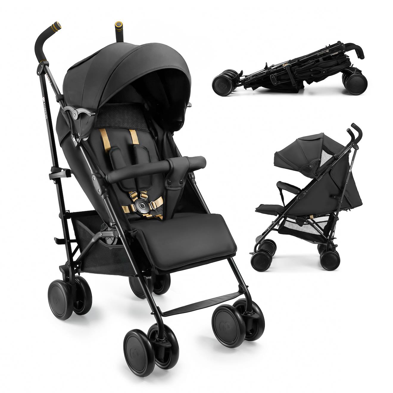 Poussette Siesta 2 Pliage Canne Jusqu’à 22 Kg, Légère 7,9 Kg, Repose-pieds Réglable, Capote Ventilée Noir