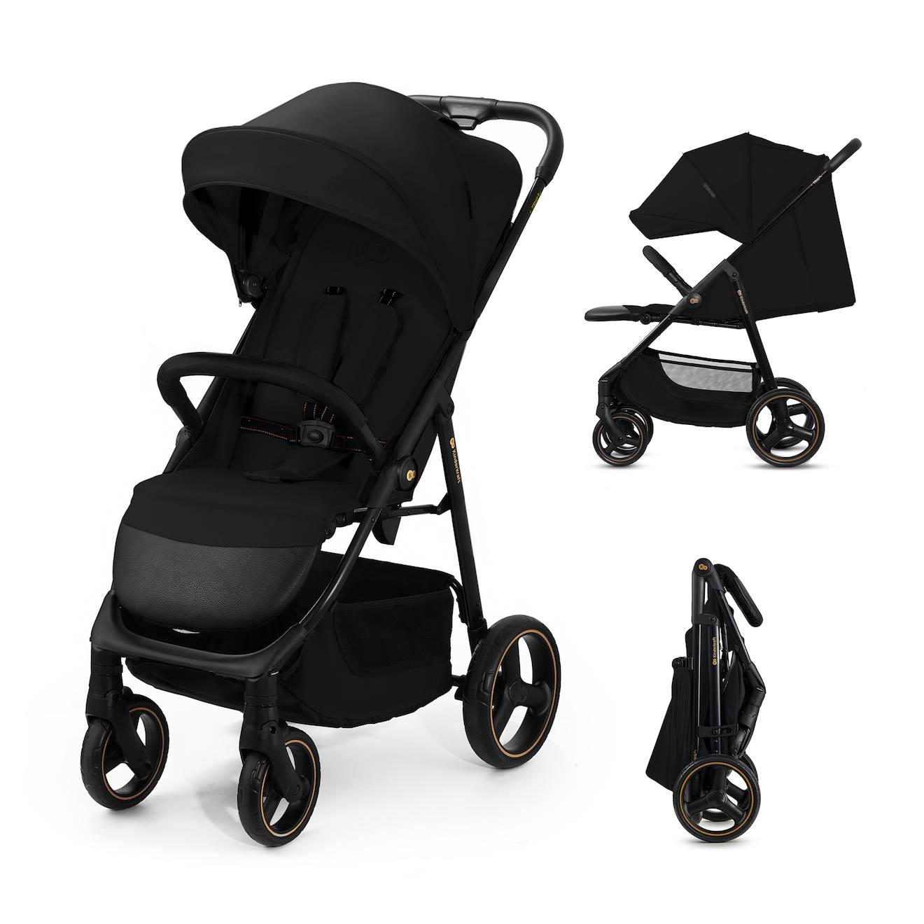 Poussette Trig 3 Pliable D’une Main Jusqu’à 25 Kg Avec Dossier Allongé, Grandes Roues Et Capote Imperméable Noir