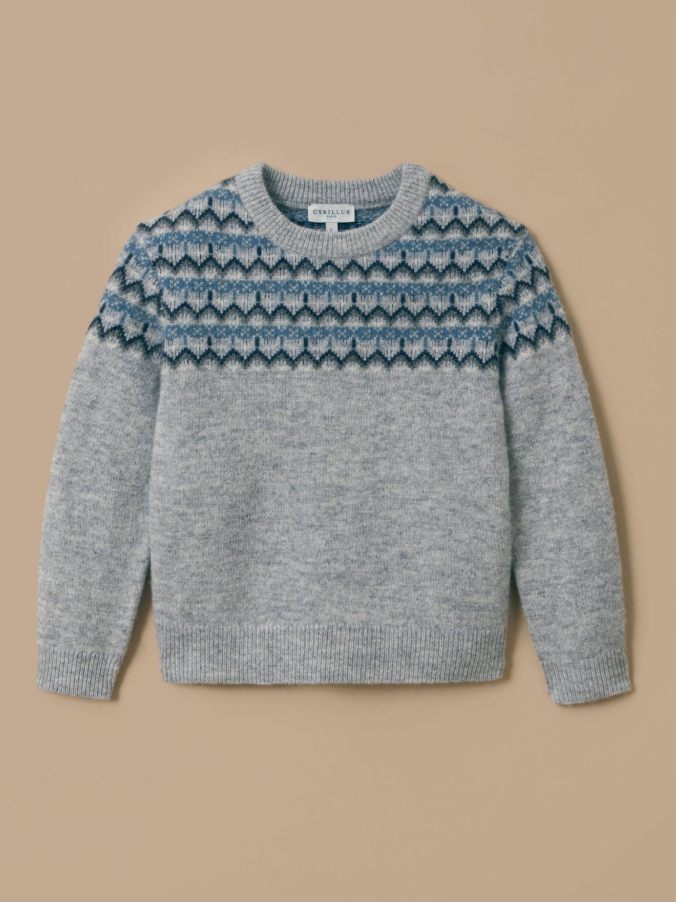 Pull Jacquard Avec Laine Garçon Gris