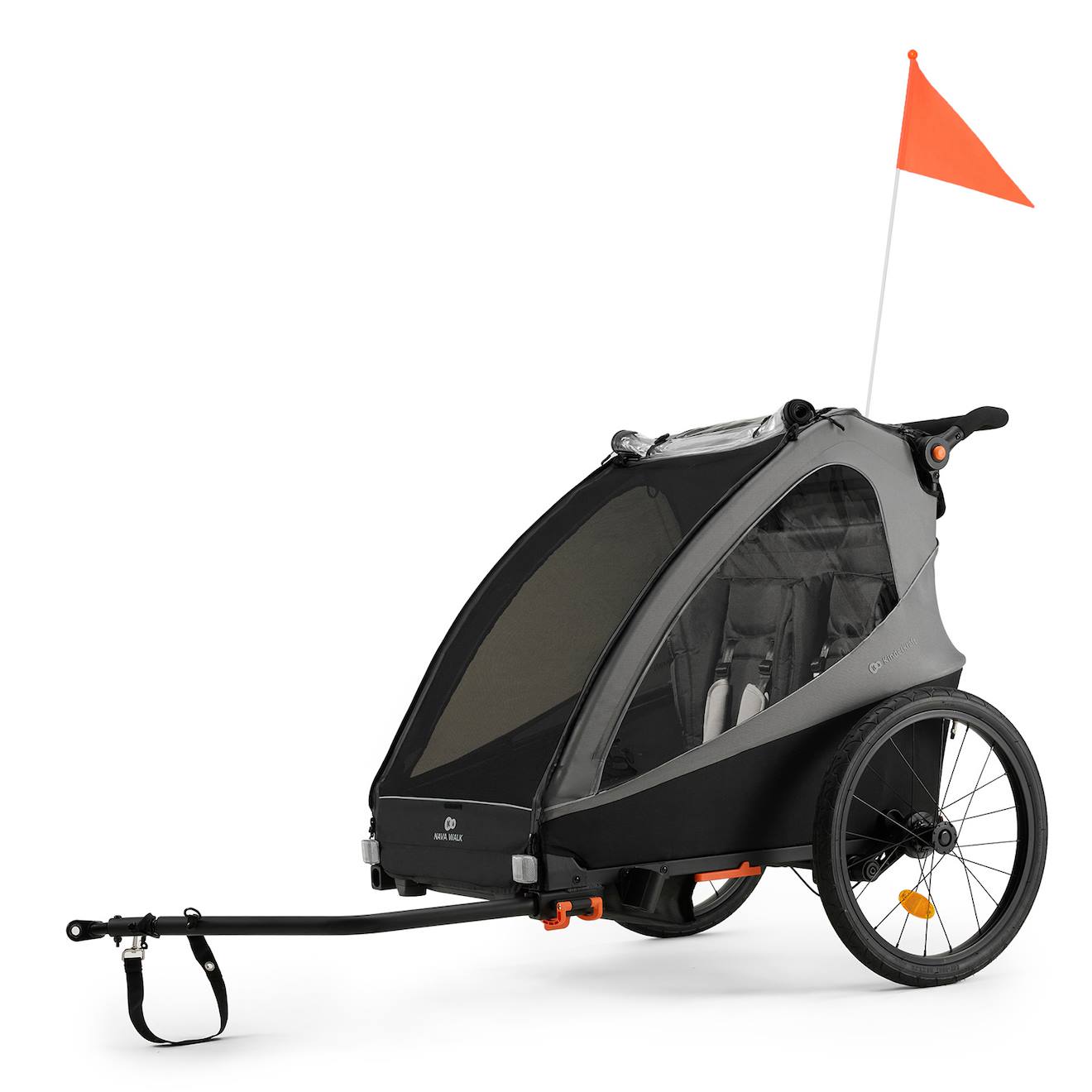 Remorque Vélo Et Poussette 2 En 1 Kinderkraft Nava Walk Avec Roues Gonflables, Dossier Inclinable Et Pliage Compact Grey