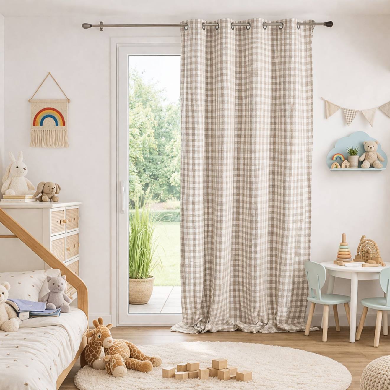 Rideau 100% Coton Vichy Lourmarin Beige