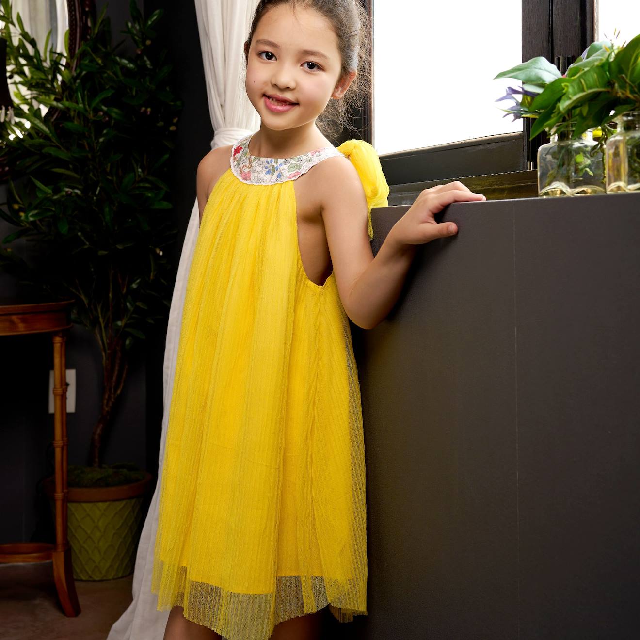 Robe Cérémonie À Col Fleuri Liberty Alizee Jaune Col Fleuri Mauve