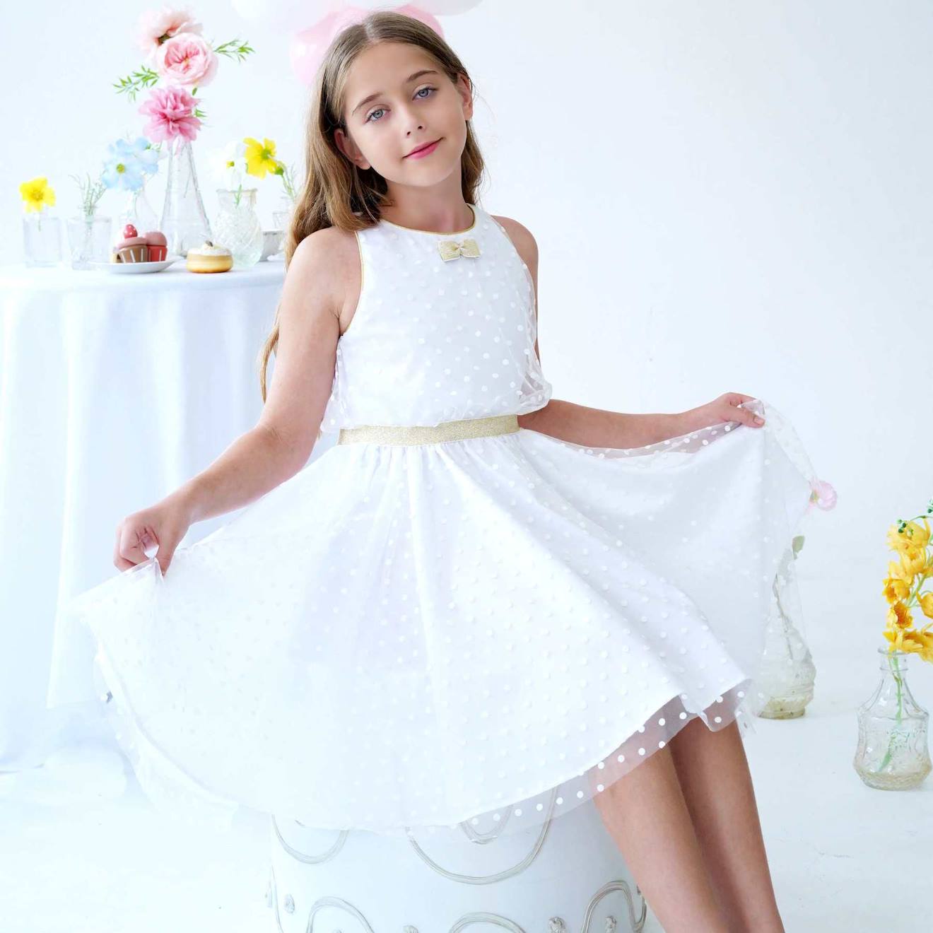 Robe Cérémonie Fille Blanche Et Dorée En Tulle Hepburn Blanc Or