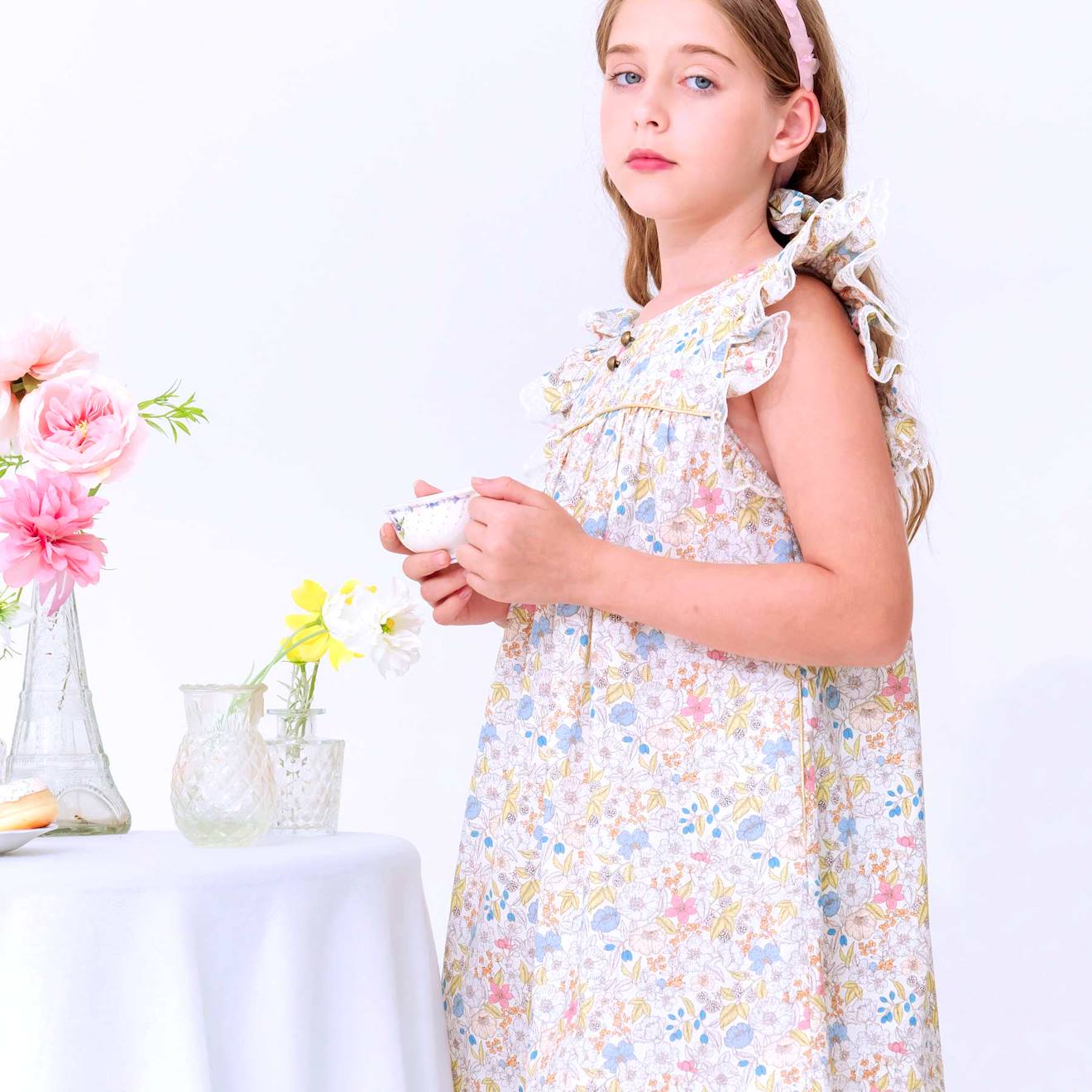 Robe Cérémonie Fille Fleurie Liberty Jaune Appoline Jaune