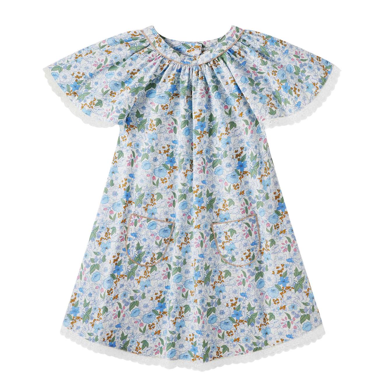 Robe Cérémonie Fleurie À Manches Papillon Butterfly Bleu Clair