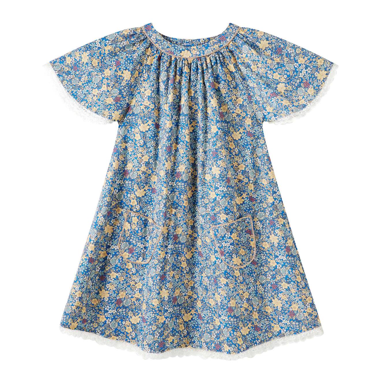 Robe Cérémonie Fleurie À Manches Papillon Butterfly Bleu Foncé