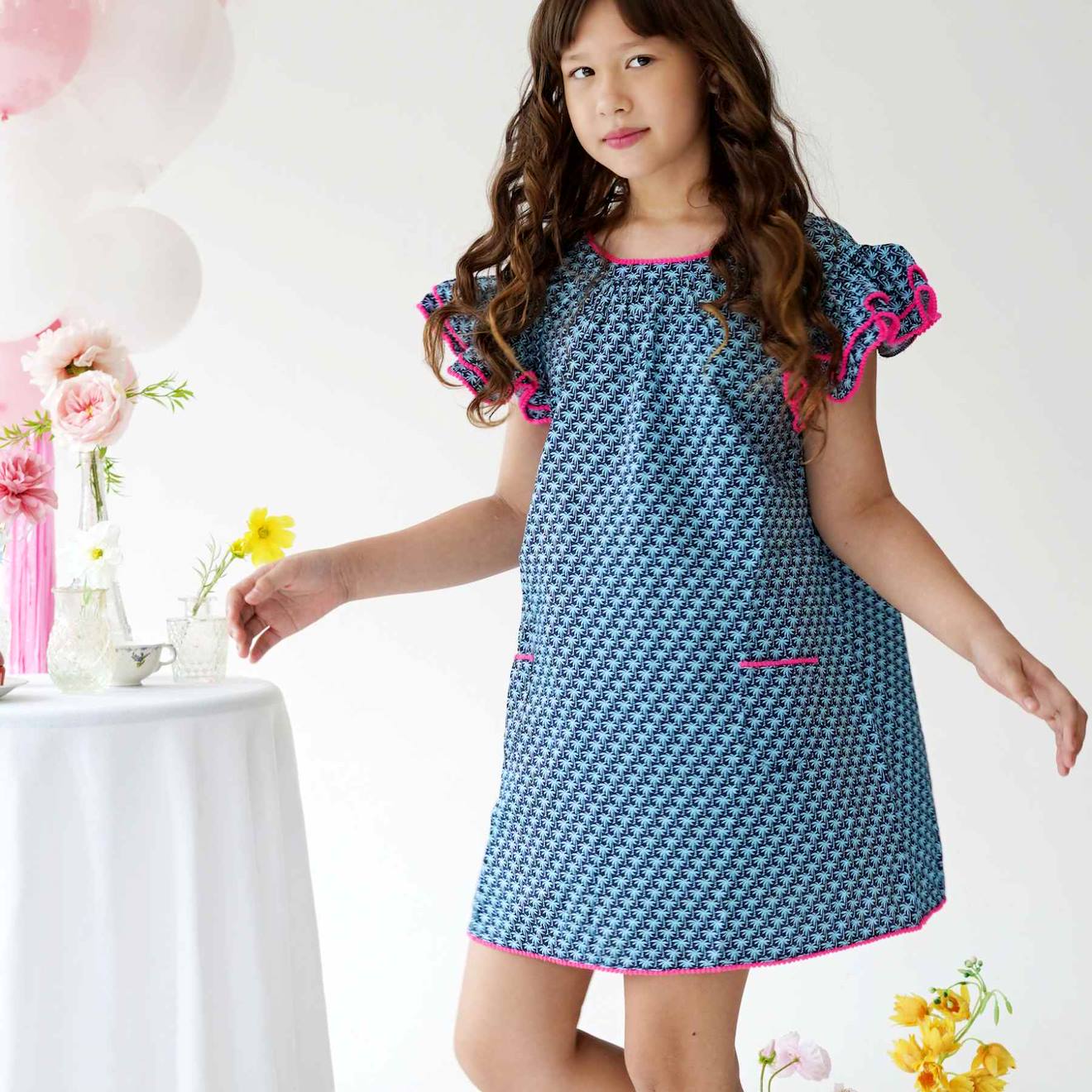 Robe Cérémonie Liberty À Manches Papillons Butterfly Bleu Marine