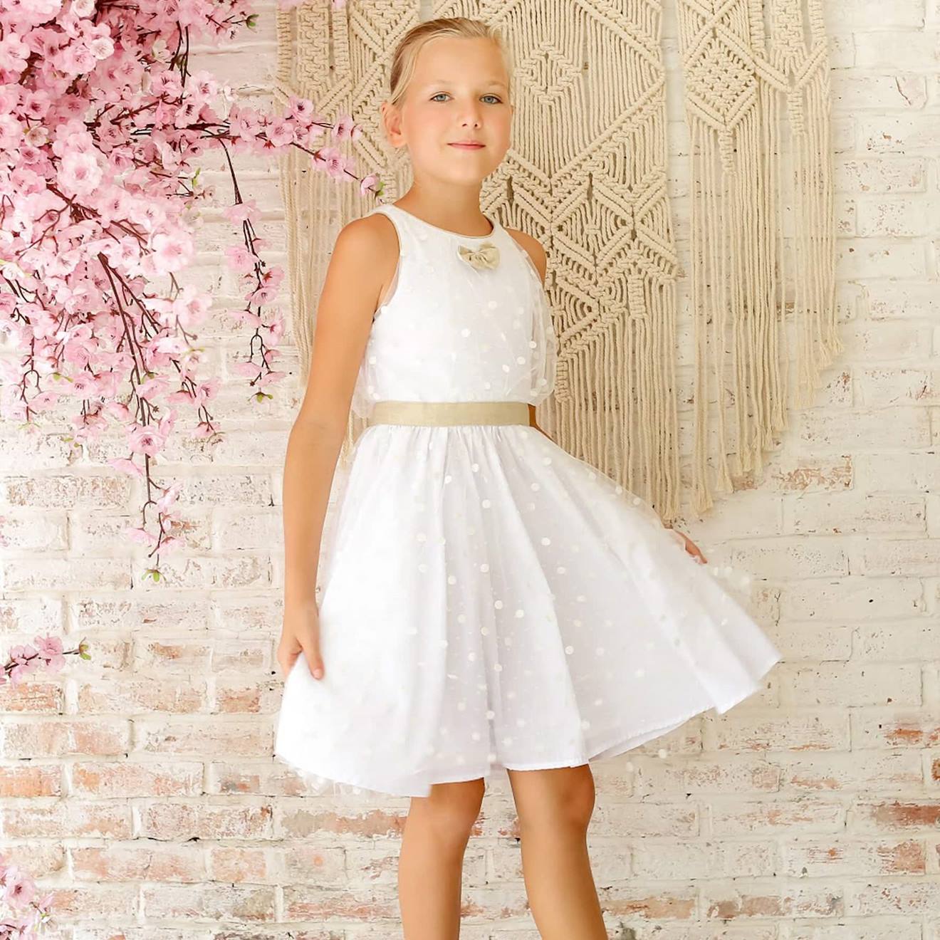 Robe Cérémonie Qui Tourne En Tulle Hepburn Blanche Or