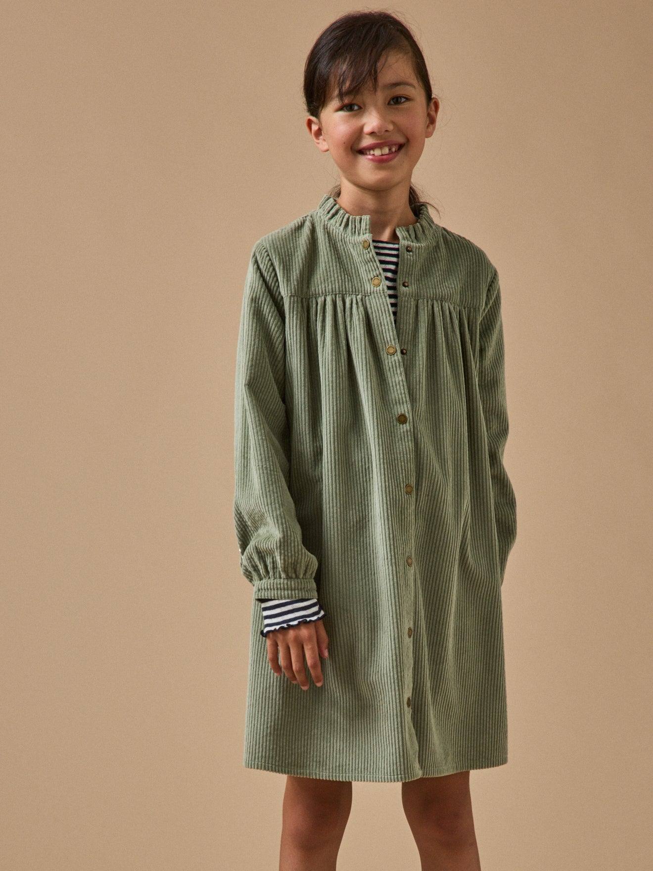Robe Chemise En Velours Gaufré Vert Pastel