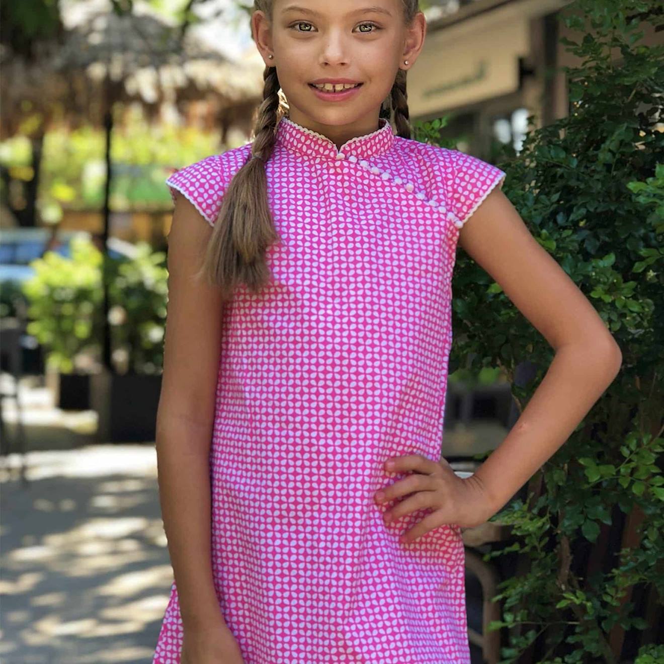 Robe Chinoise Coton Annam Rose Fuchsia
