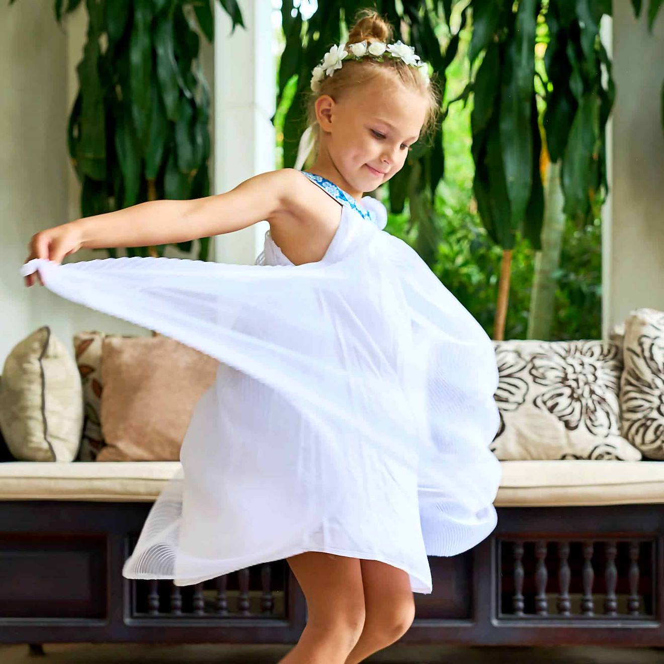 Robe De Cortège Fleurie Alizee Blanc Bleu Floral